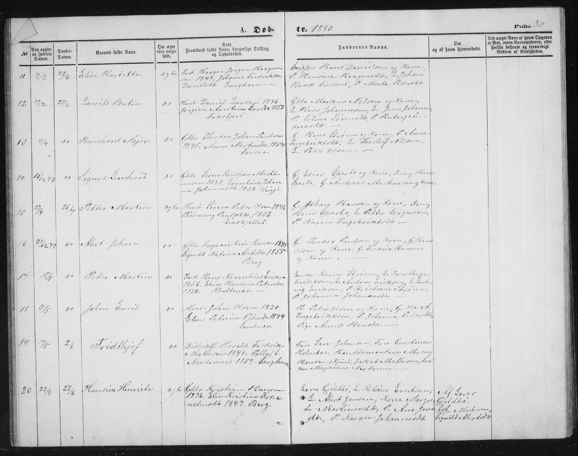 Tranøy sokneprestkontor, AV/SATØ-S-1313/I/Ia/Iab/L0013klokker: Parish register (copy) no. 13, 1874-1896, p. 30