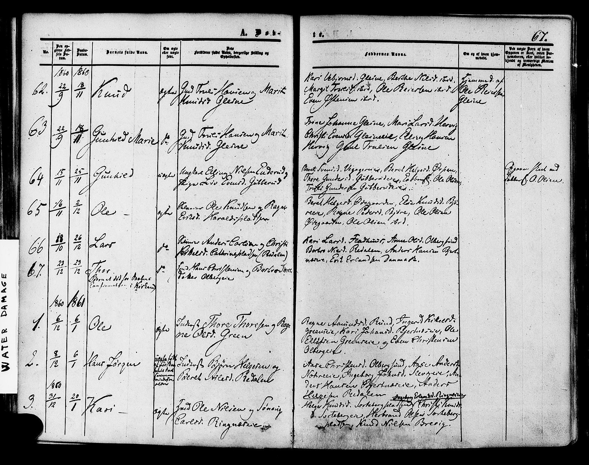 Krødsherad kirkebøker, SAKO/A-19/F/Fa/L0003: Parish register (official) no. 3, 1851-1872, p. 67