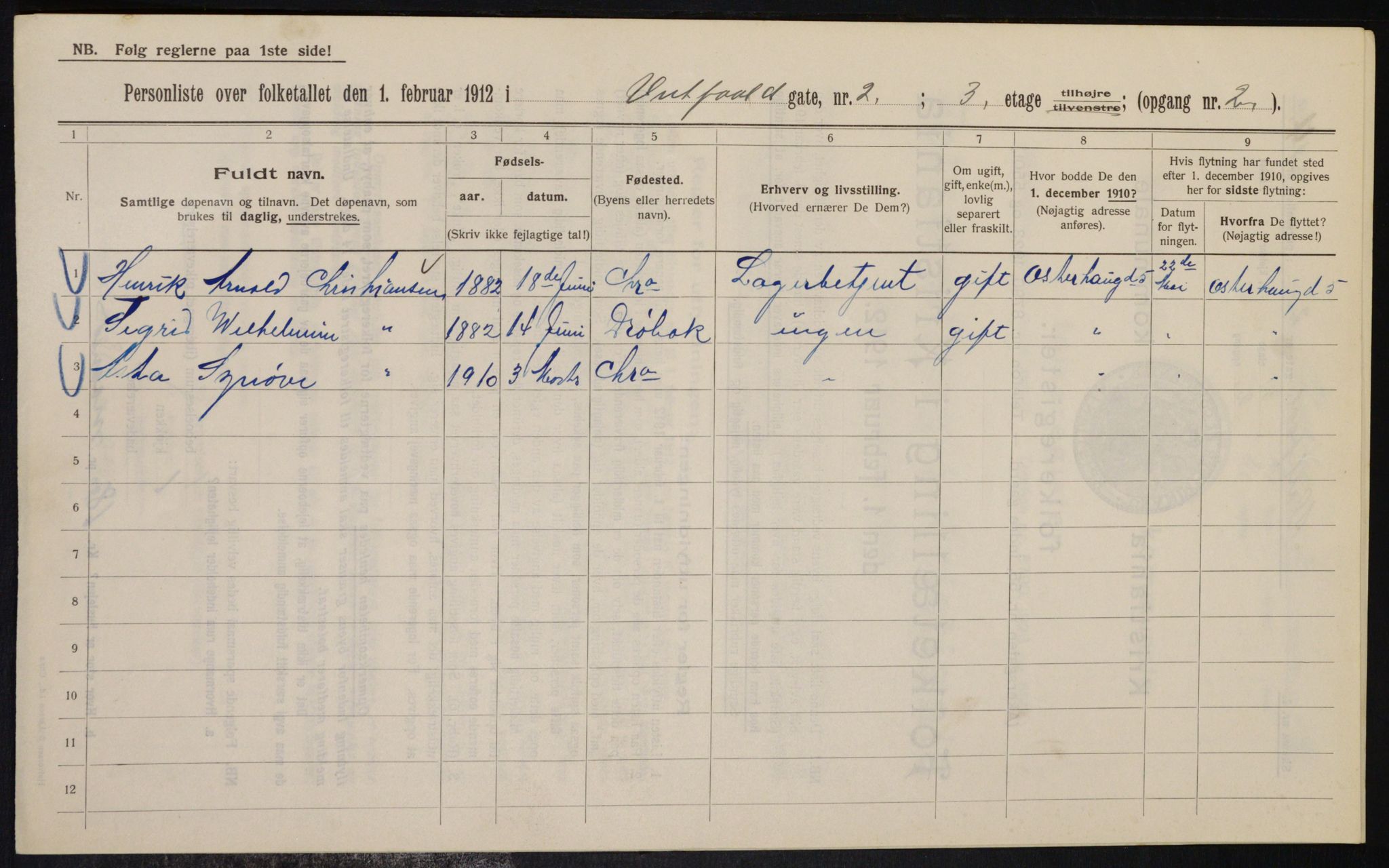 OBA, Municipal Census 1912 for Kristiania, 1912, p. 122374