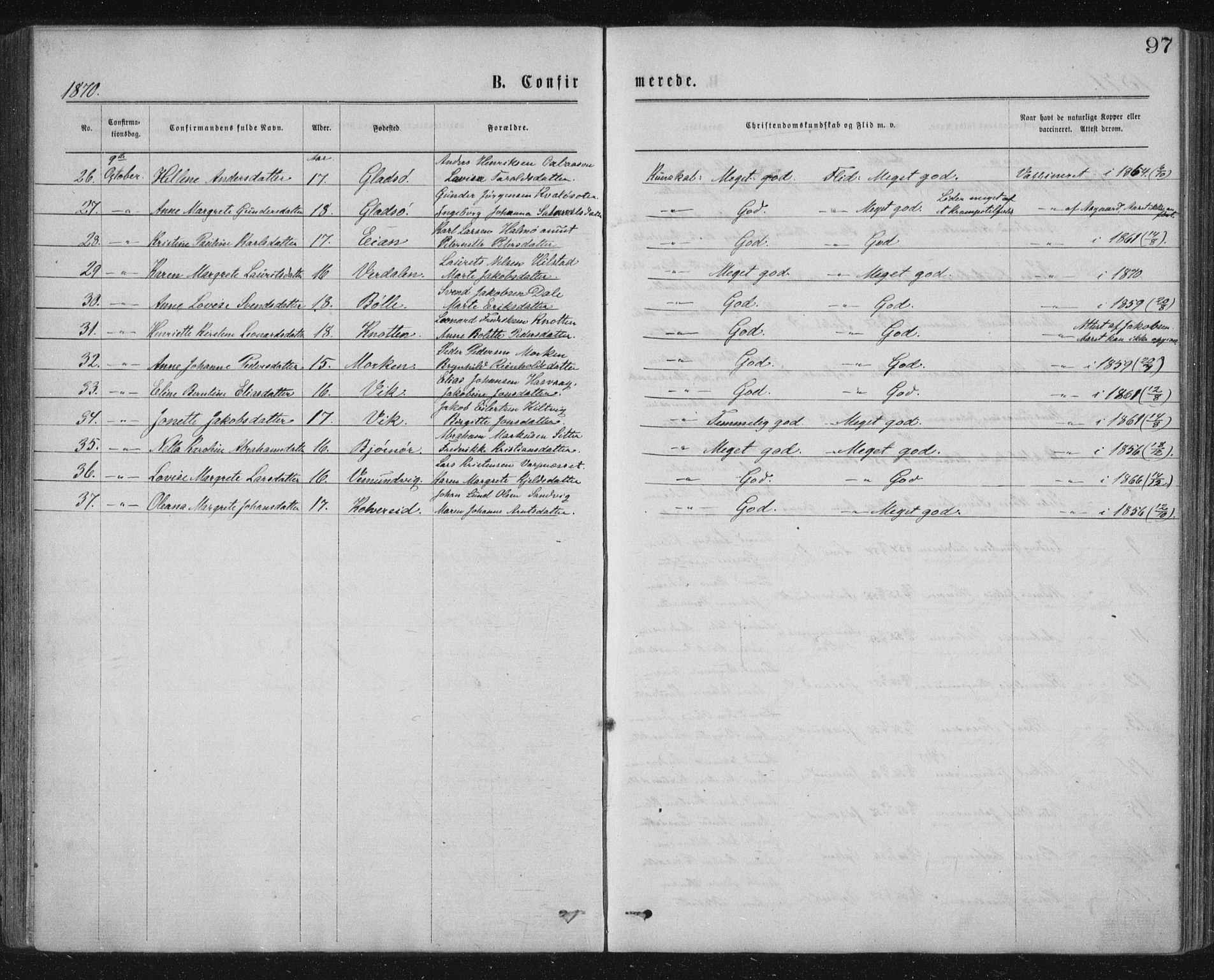Ministerialprotokoller, klokkerbøker og fødselsregistre - Nord-Trøndelag, SAT/A-1458/771/L0596: Parish register (official) no. 771A03, 1870-1884, p. 97