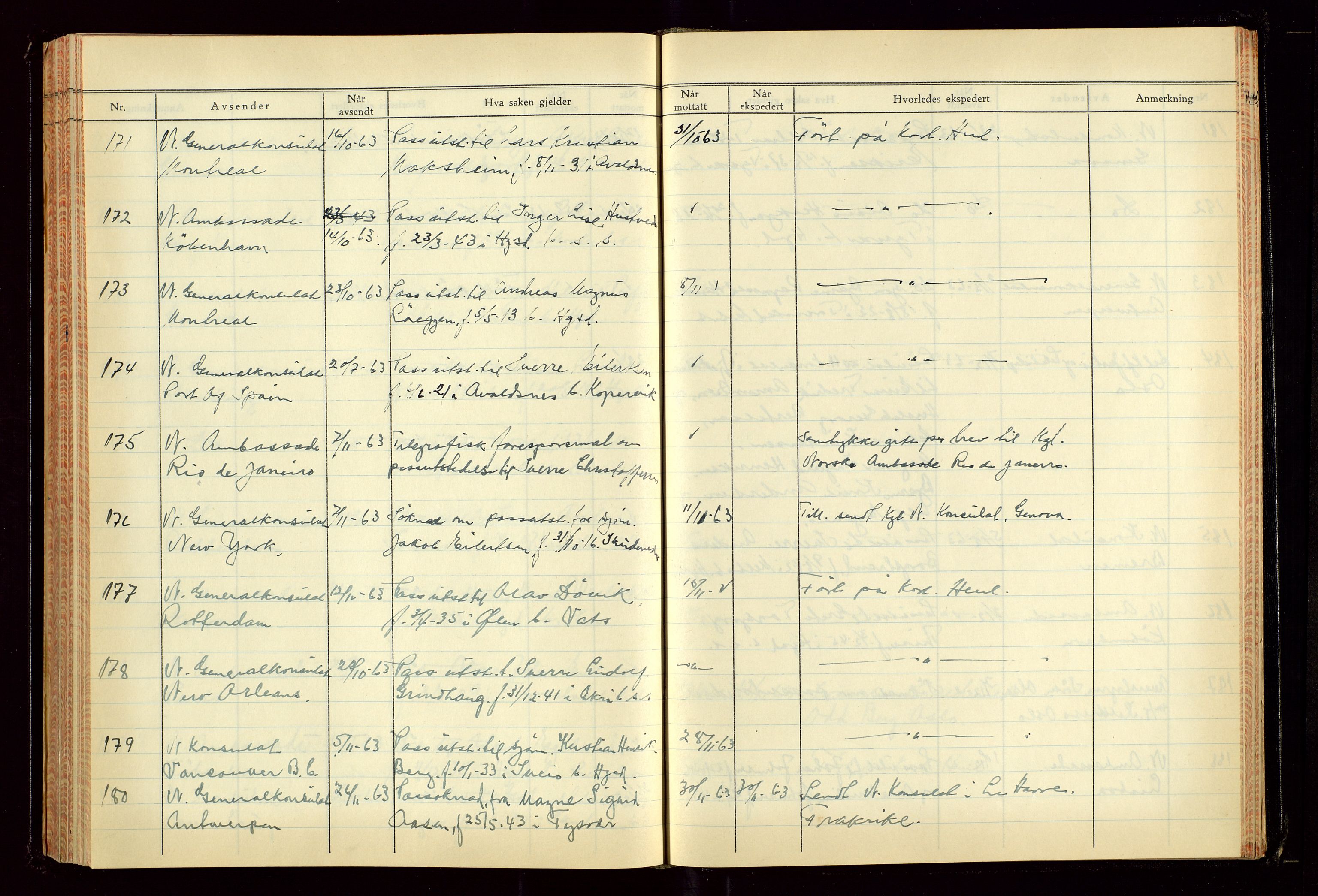 Haugesund politikammer, AV/SAST-A-100440/K/L0007: Passjournal (16 12 53-07 1065), 1953-1965, p. 187