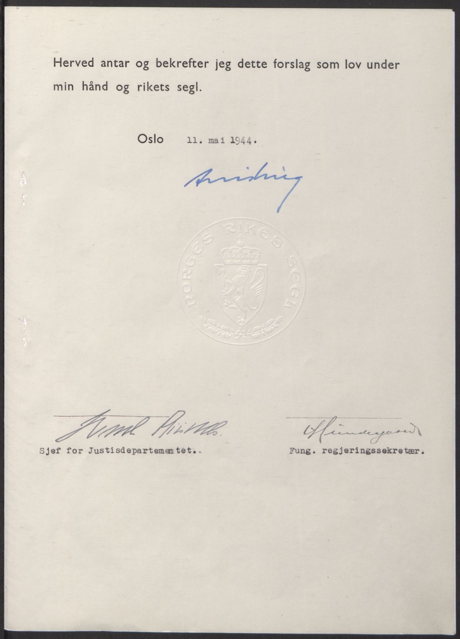 NS-administrasjonen 1940-1945 (Statsrådsekretariatet, de kommisariske statsråder mm), RA/S-4279/D/Db/L0100: Lover, 1944, p. 212