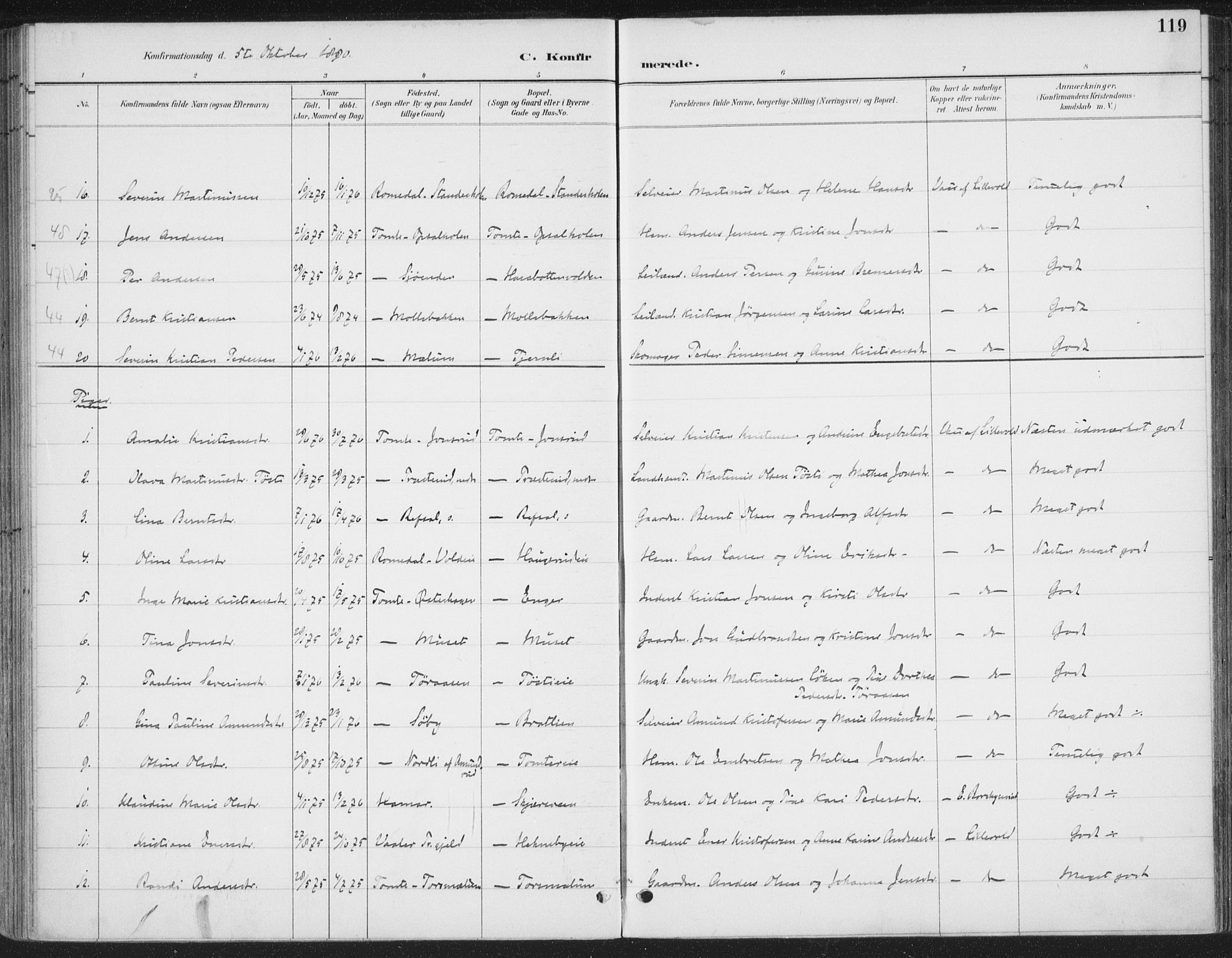 Romedal prestekontor, AV/SAH-PREST-004/K/L0008: Parish register (official) no. 8, 1887-1905, p. 119