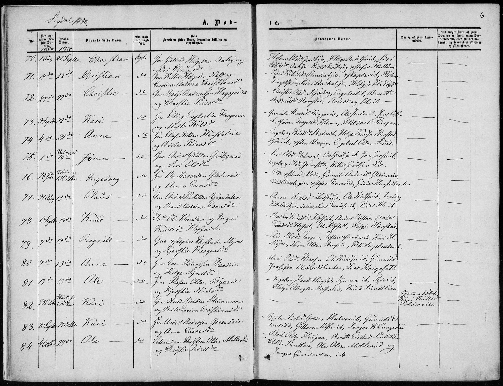 Sigdal kirkebøker, AV/SAKO-A-245/F/Fa/L0008: Parish register (official) no. I 8, 1850-1859, p. 6