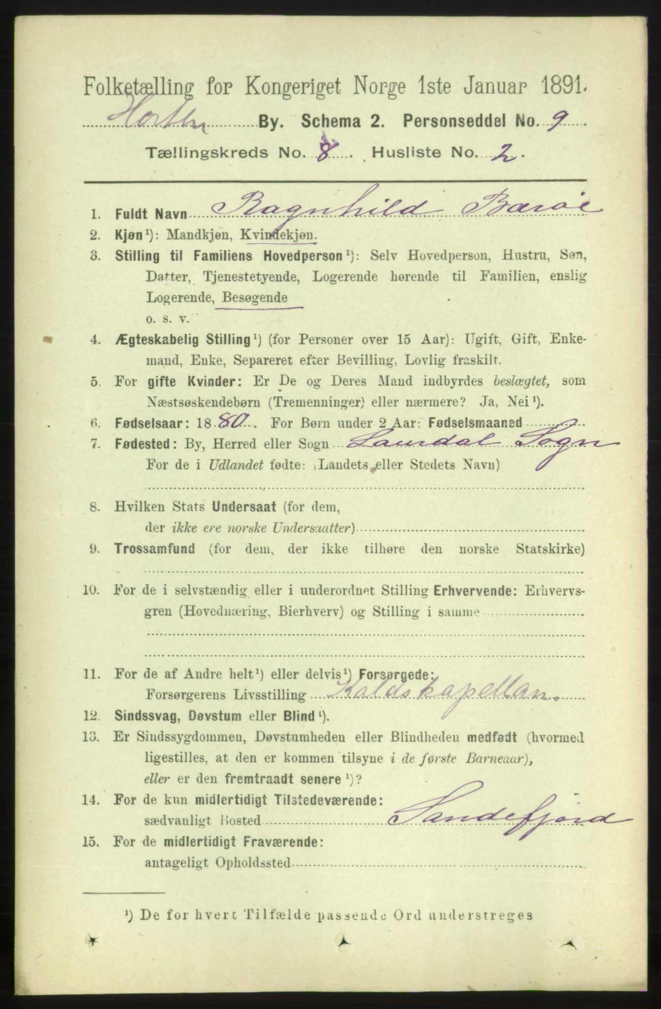 RA, 1891 census for 0703 Horten, 1891, p. 4940