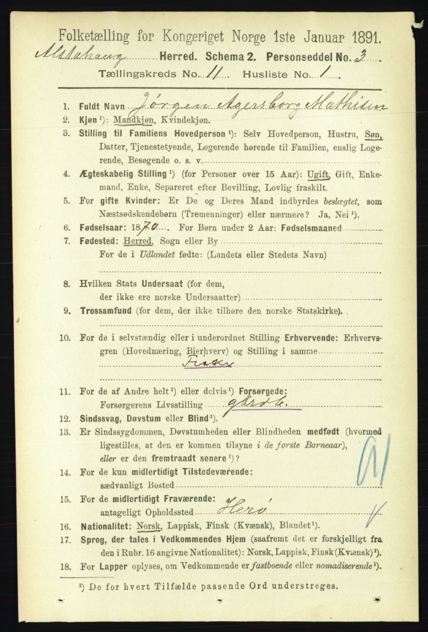 RA, 1891 census for 1820 Alstahaug, 1891, p. 3872