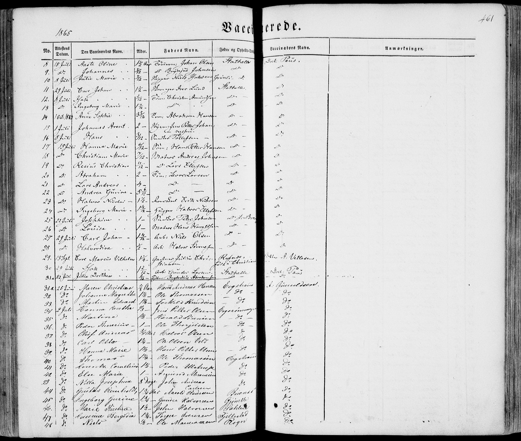 Bamble kirkebøker, SAKO/A-253/F/Fa/L0005: Parish register (official) no. I 5, 1854-1869, p. 461