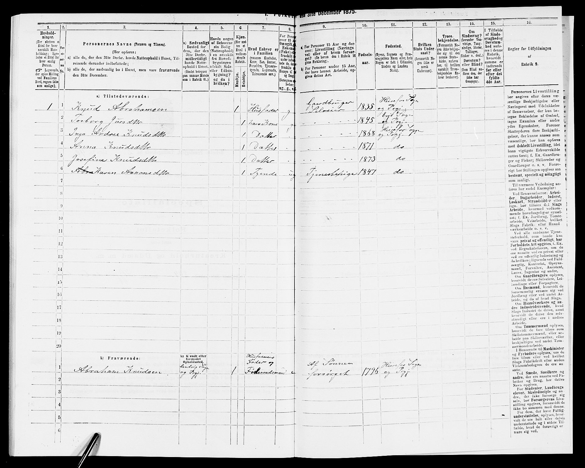 SAK, 1875 census for 0933P Herefoss, 1875, p. 188