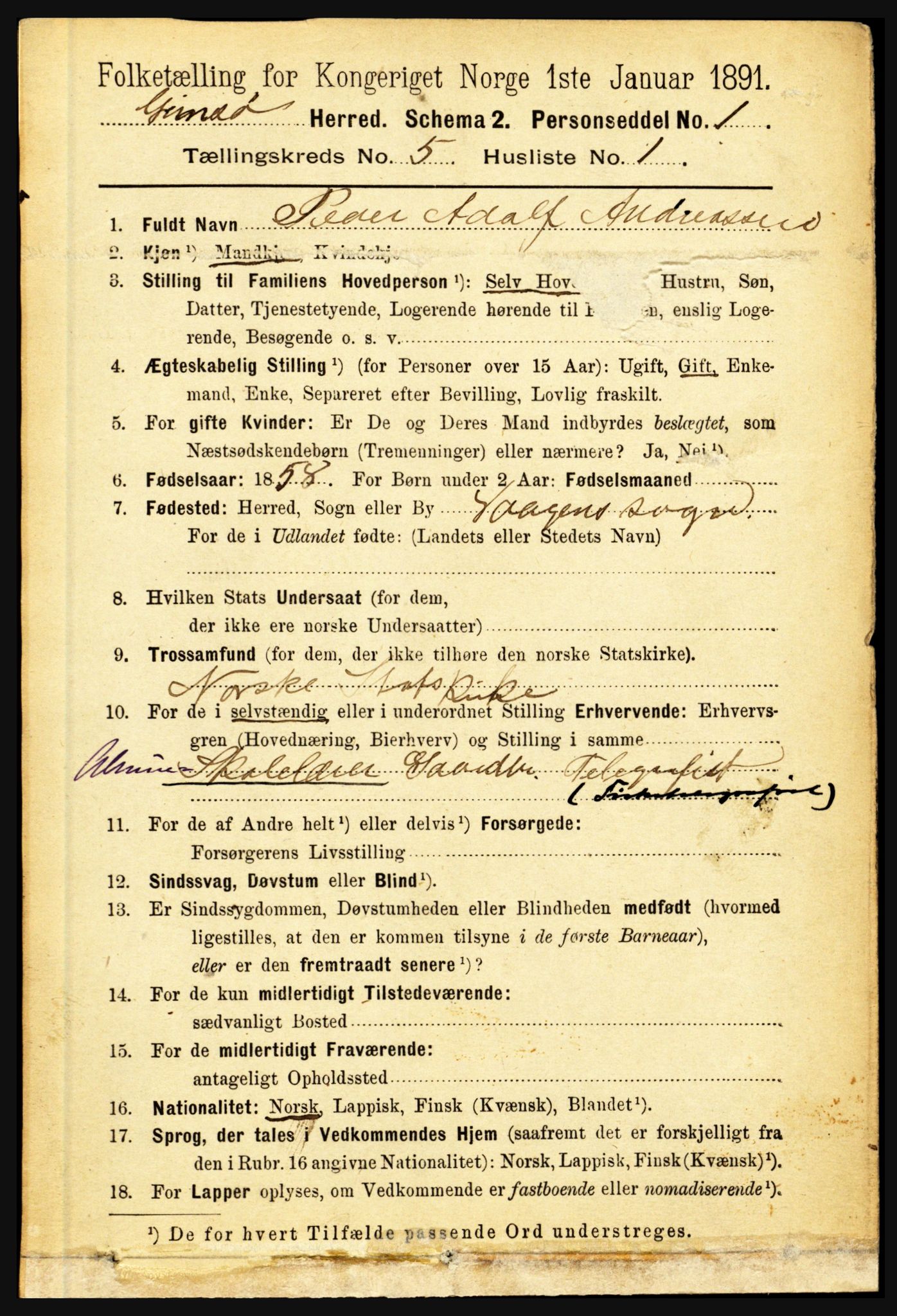 RA, 1891 census for 1864 Gimsøy, 1891, p. 832