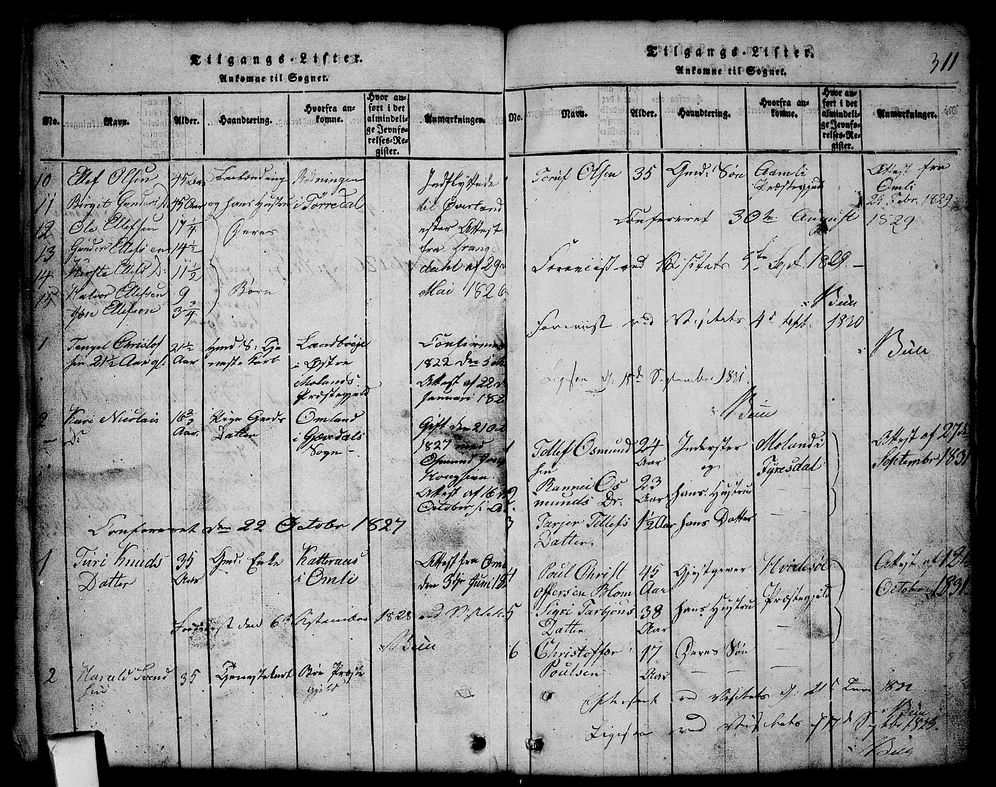 Nissedal kirkebøker, SAKO/A-288/G/Gb/L0001: Parish register (copy) no. II 1, 1814-1862, p. 311