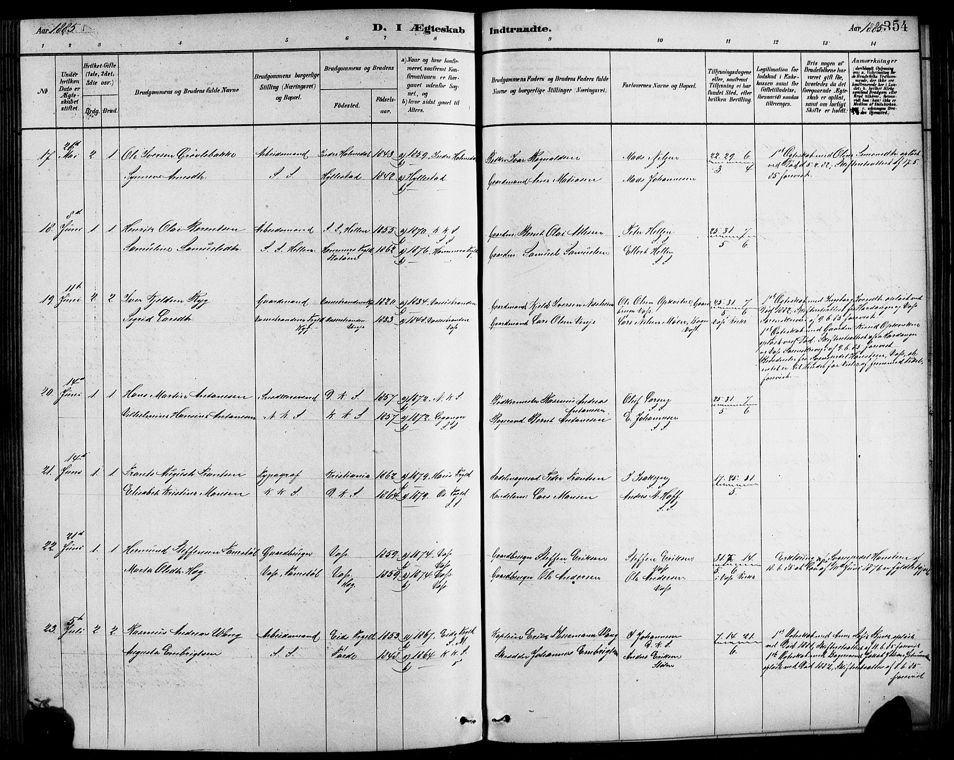 Sandviken Sokneprestembete, SAB/A-77601/H/Hb/L0001: Parish register (copy) no. A 2, 1879-1892, p. 354