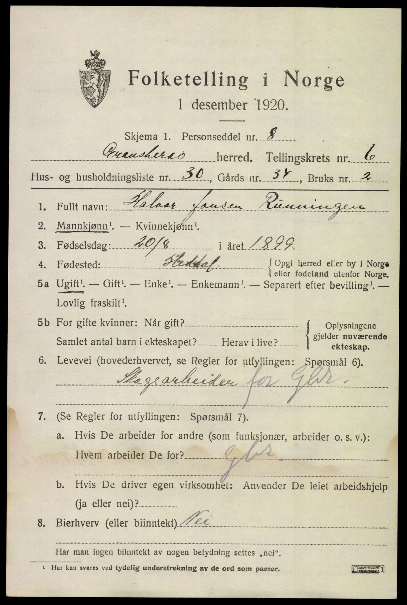 SAKO, 1920 census for Gransherad, 1920, p. 2692