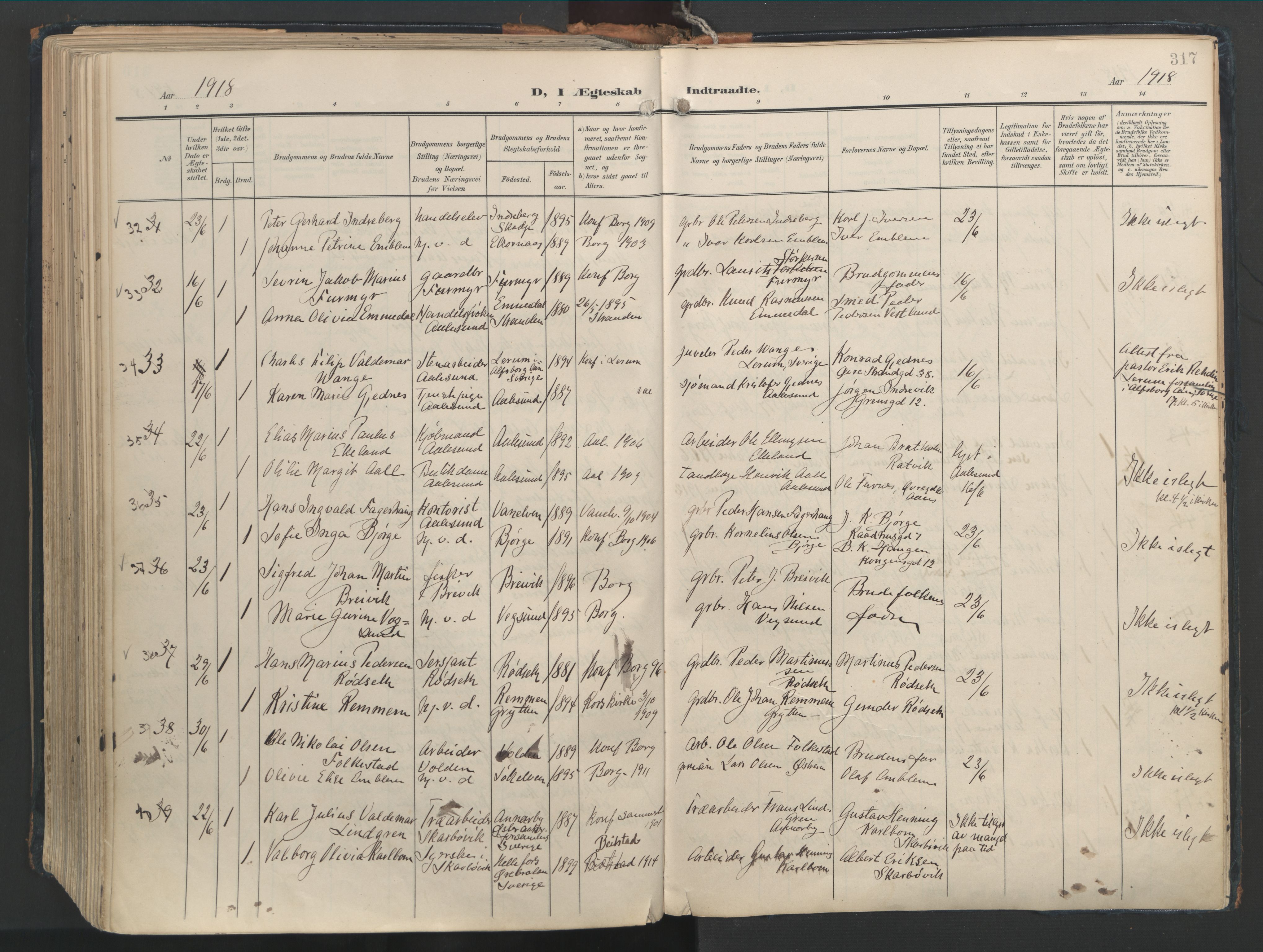 Ministerialprotokoller, klokkerbøker og fødselsregistre - Møre og Romsdal, AV/SAT-A-1454/528/L0411: Parish register (official) no. 528A20, 1907-1920, p. 317