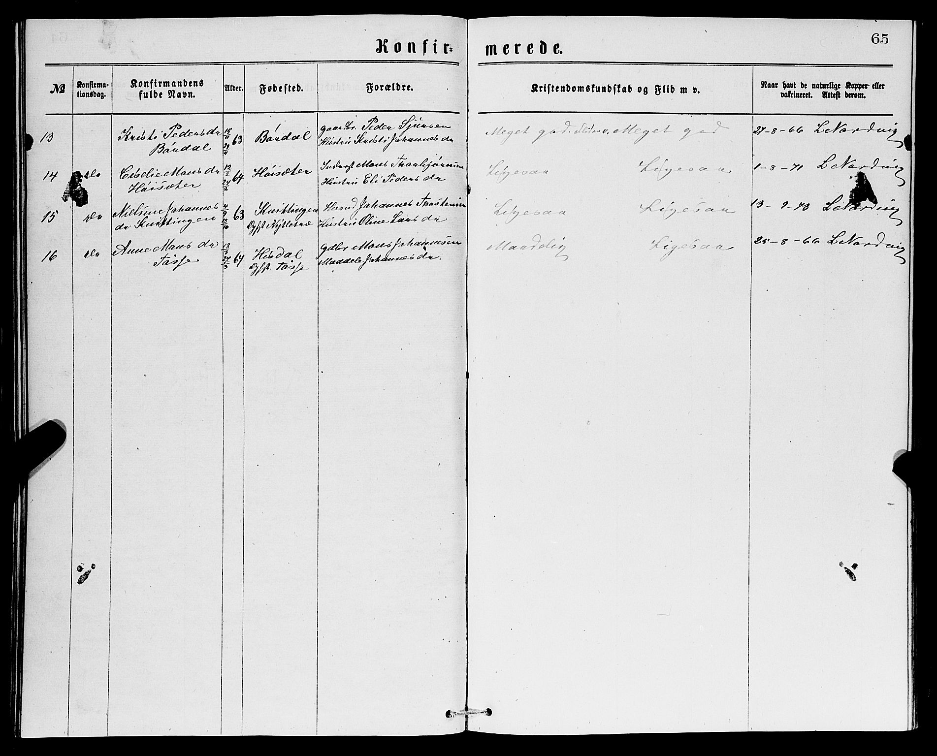 Samnanger Sokneprestembete, AV/SAB-A-77501/H/Hab: Parish register (copy) no. A 1, 1869-1878, p. 65