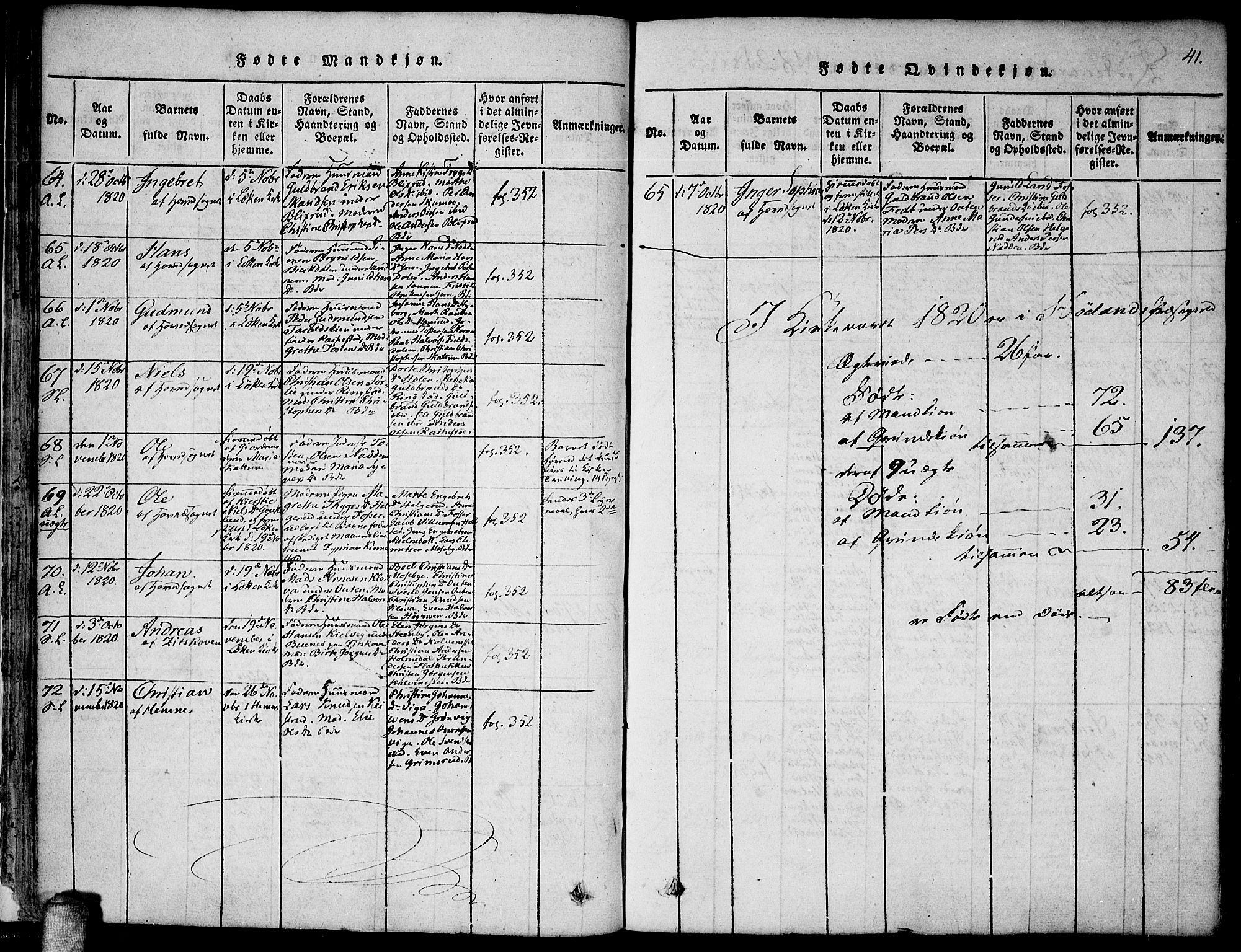 Høland prestekontor Kirkebøker, SAO/A-10346a/F/Fa/L0007: Parish register (official) no. I 7, 1814-1827, p. 41