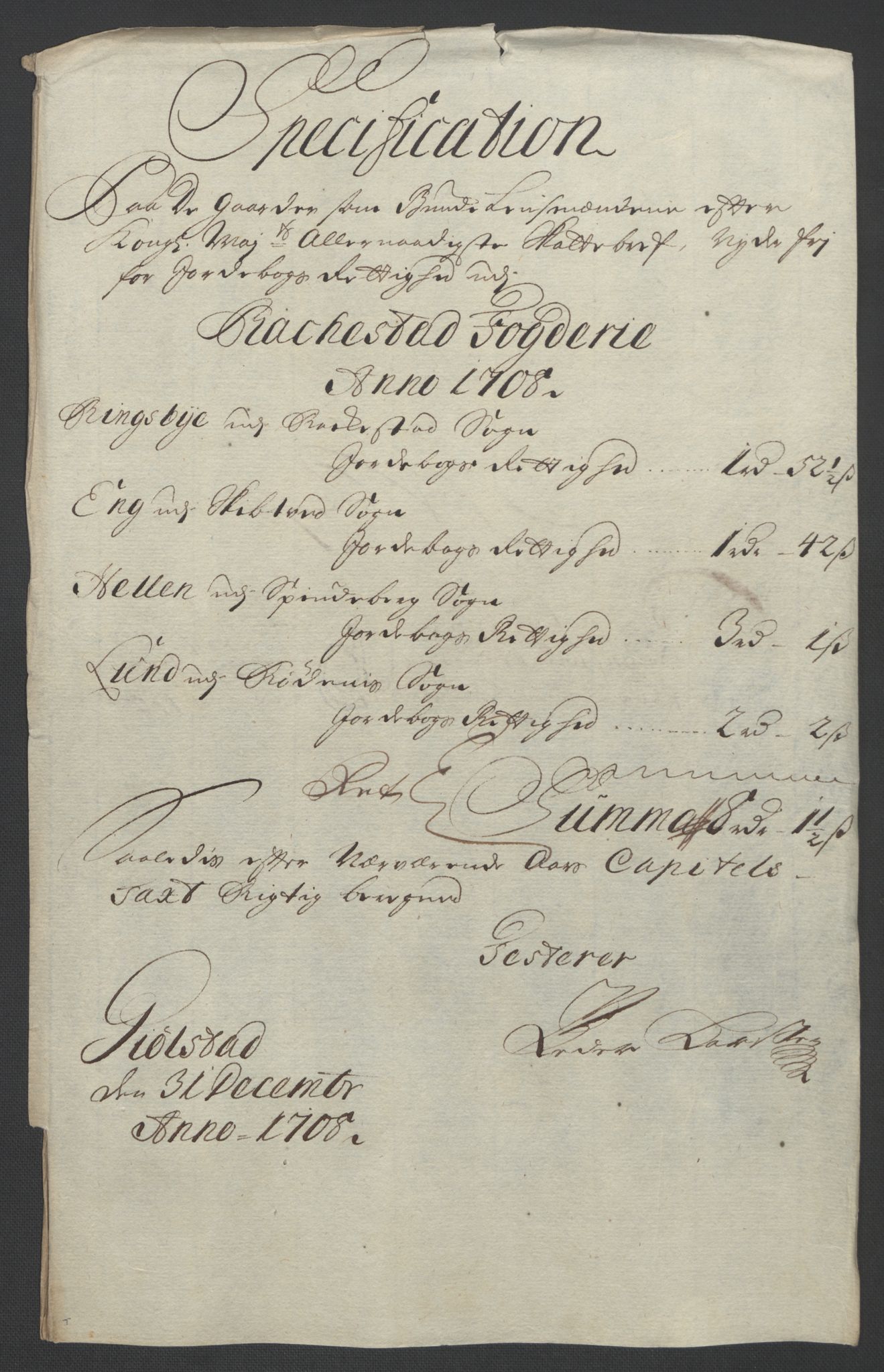 Rentekammeret inntil 1814, Reviderte regnskaper, Fogderegnskap, AV/RA-EA-4092/R07/L0300: Fogderegnskap Rakkestad, Heggen og Frøland, 1708, p. 171