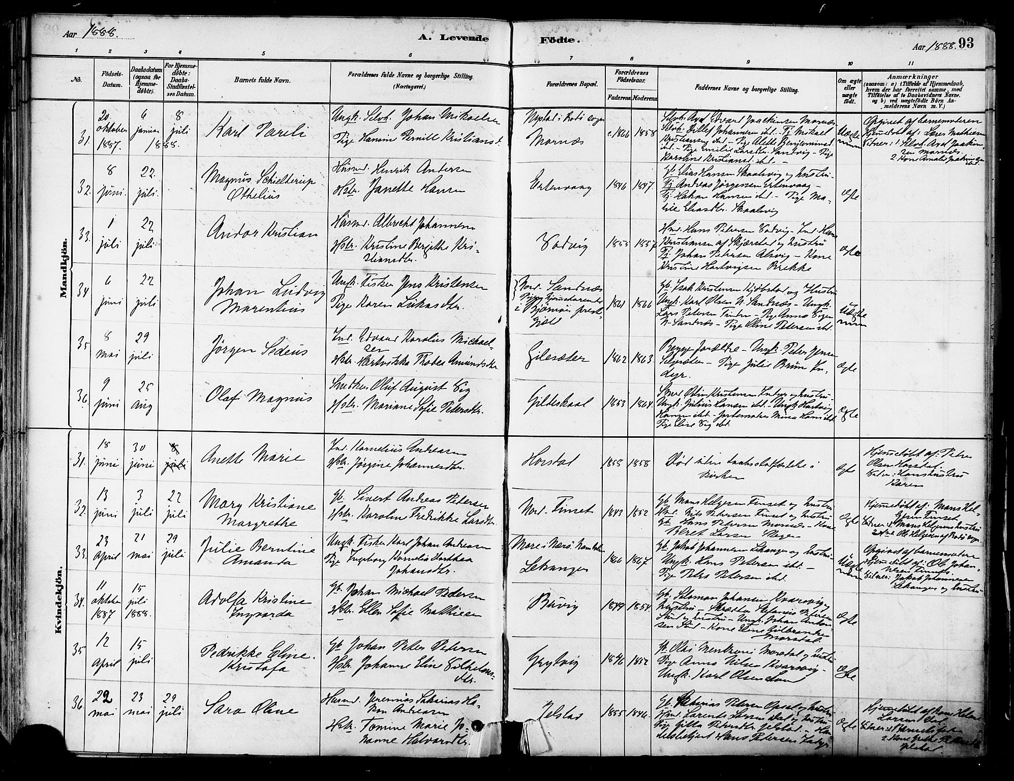 Ministerialprotokoller, klokkerbøker og fødselsregistre - Nordland, SAT/A-1459/805/L0099: Parish register (official) no. 805A06, 1880-1891, p. 93