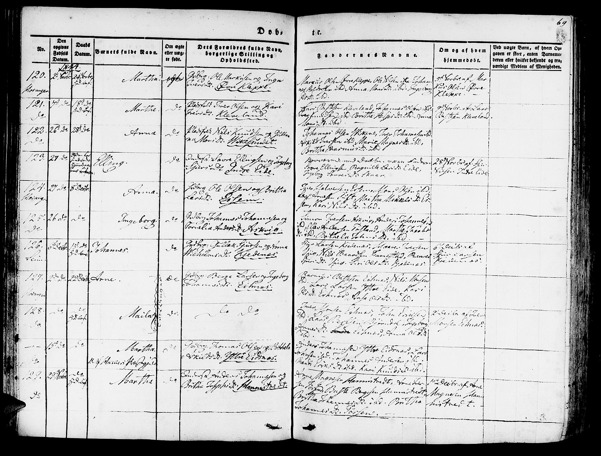 Hosanger sokneprestembete, AV/SAB-A-75801/H/Haa: Parish register (official) no. A 7, 1835-1848, p. 69