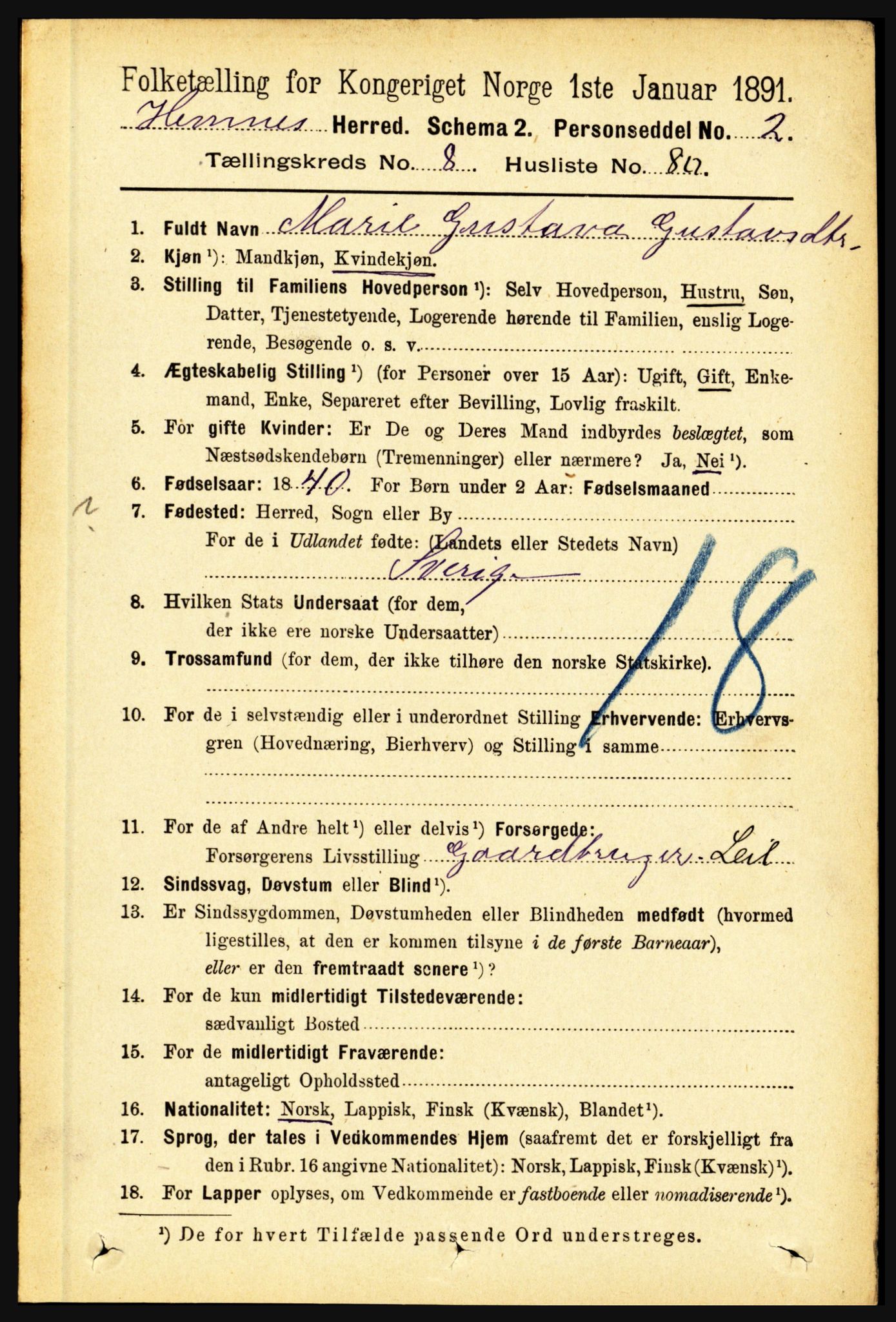 RA, 1891 census for 1832 Hemnes, 1891, p. 4153