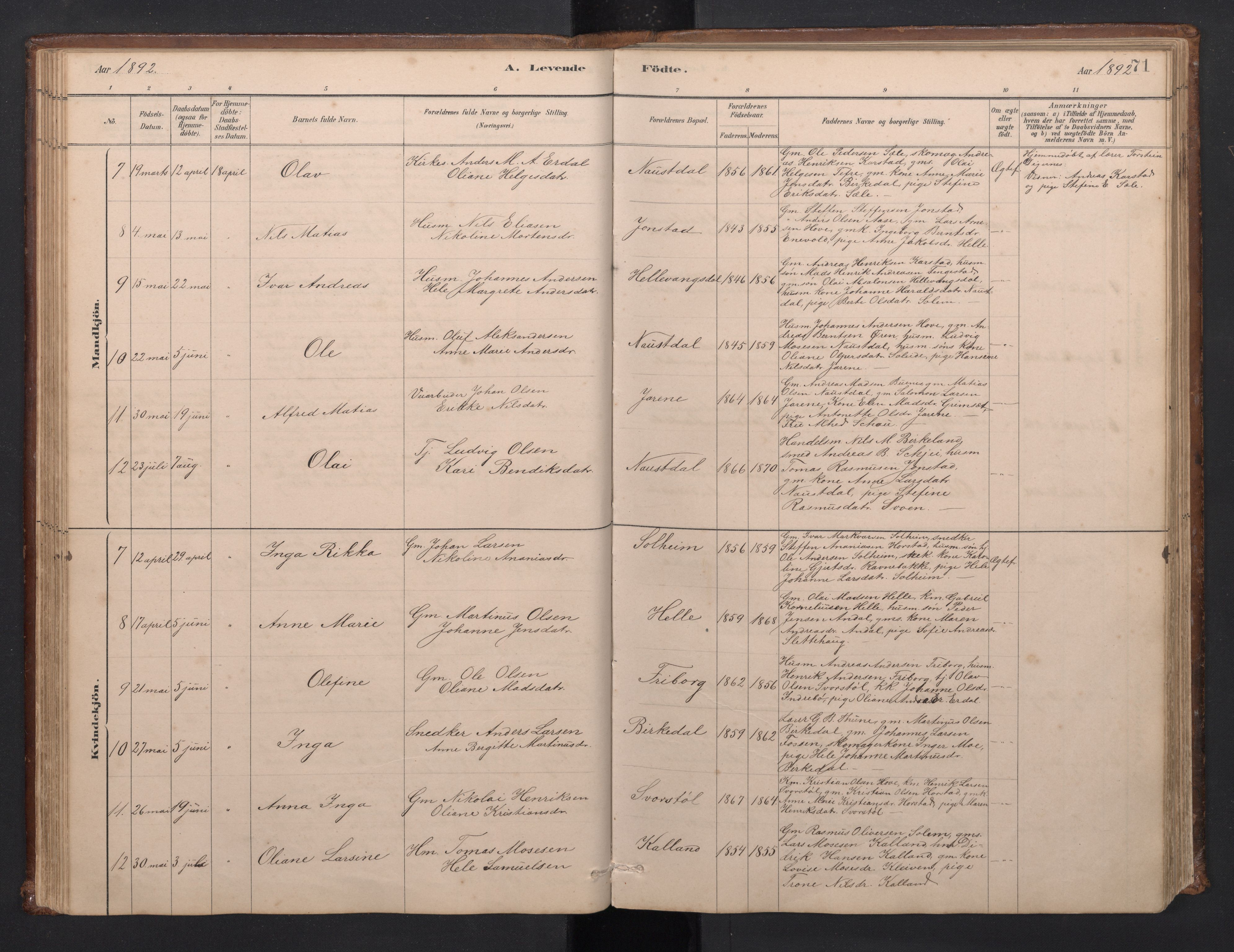 Førde sokneprestembete, SAB/A-79901/H/Hab/Habd/L0003: Parish register (copy) no. D 3, 1881-1897, p. 70b-71a