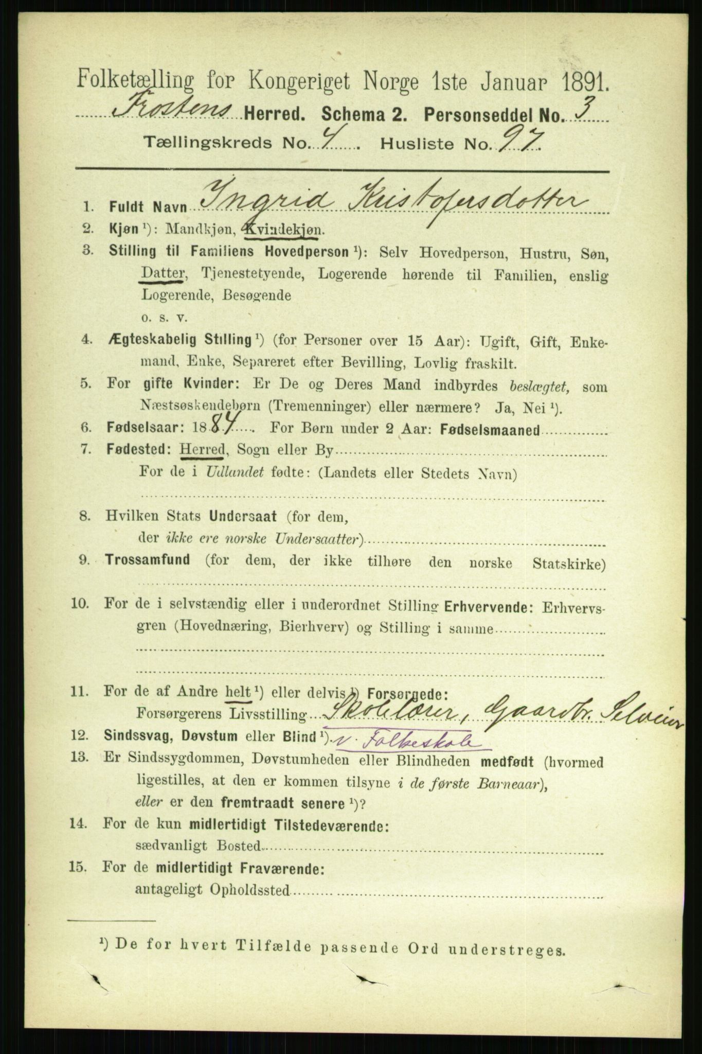 RA, 1891 census for 1717 Frosta, 1891, p. 3232