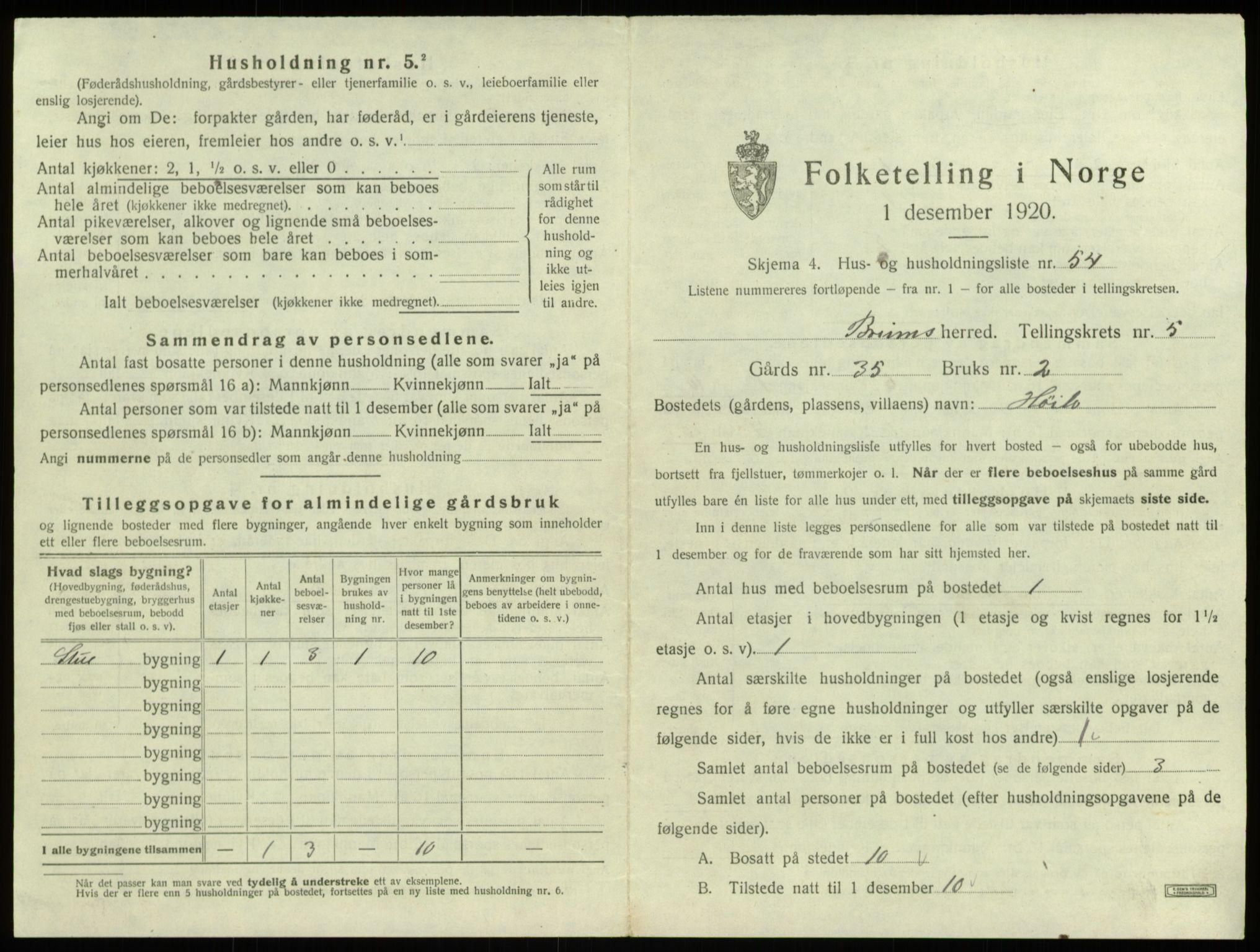 SAB, 1920 census for Breim, 1920, p. 471