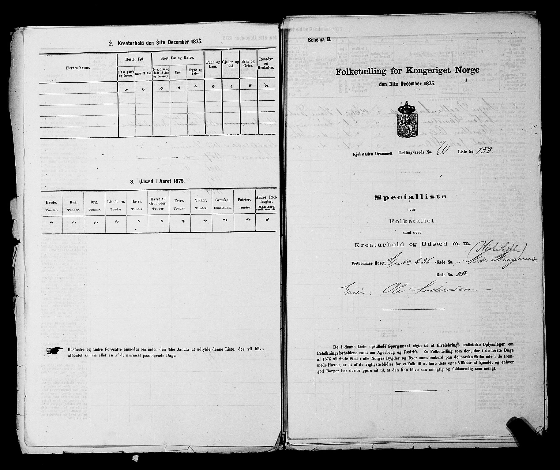 SAKO, 1875 census for 0602 Drammen, 1875, p. 2085