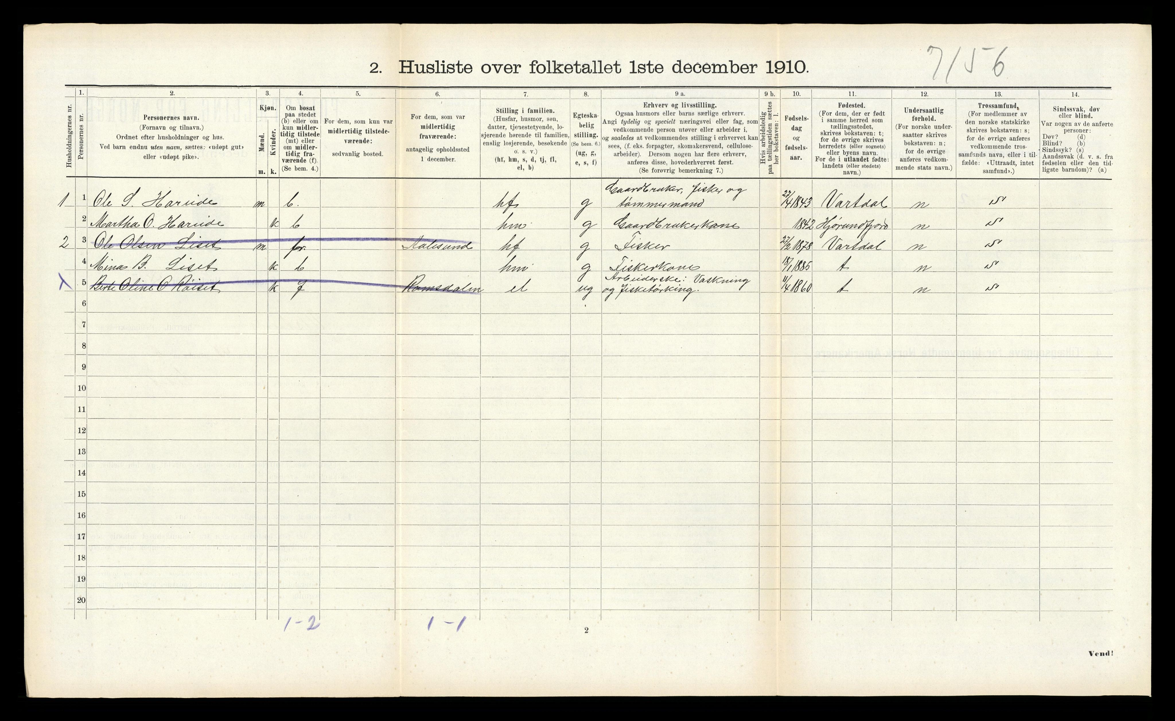 RA, 1910 census for Ulstein, 1910, p. 789