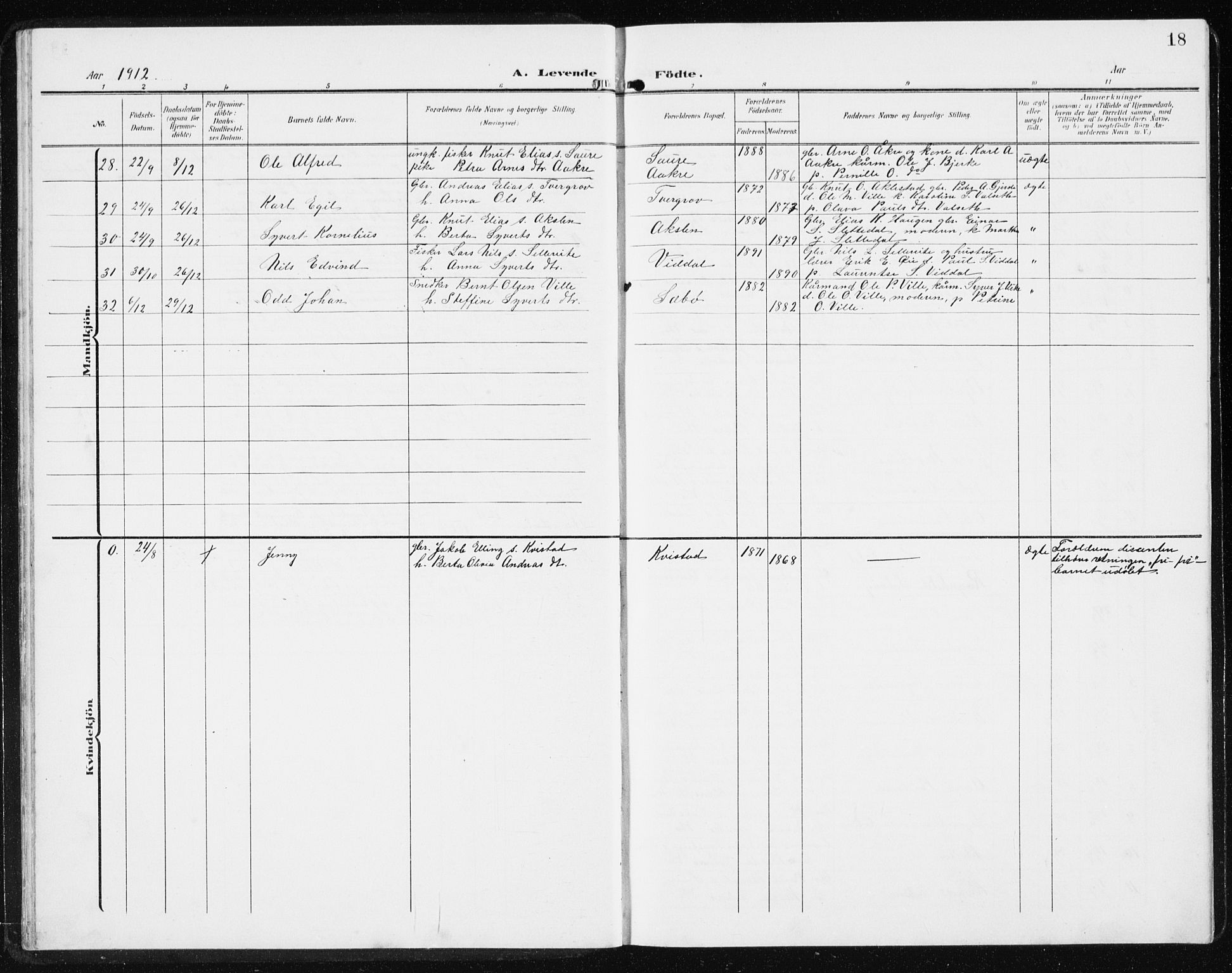 Ministerialprotokoller, klokkerbøker og fødselsregistre - Møre og Romsdal, SAT/A-1454/515/L0216: Parish register (copy) no. 515C03, 1906-1941, p. 18