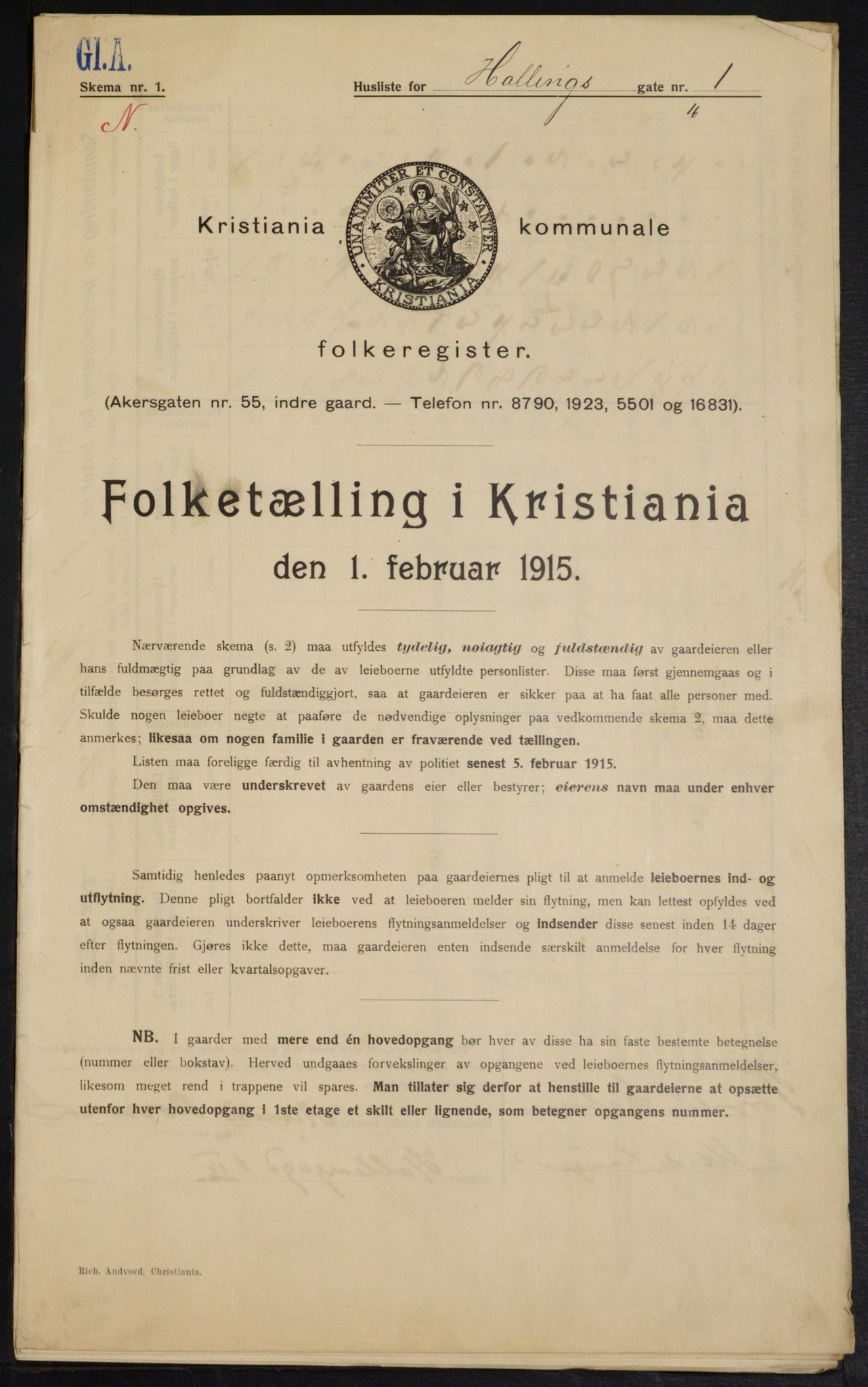 OBA, Municipal Census 1915 for Kristiania, 1915, p. 33627