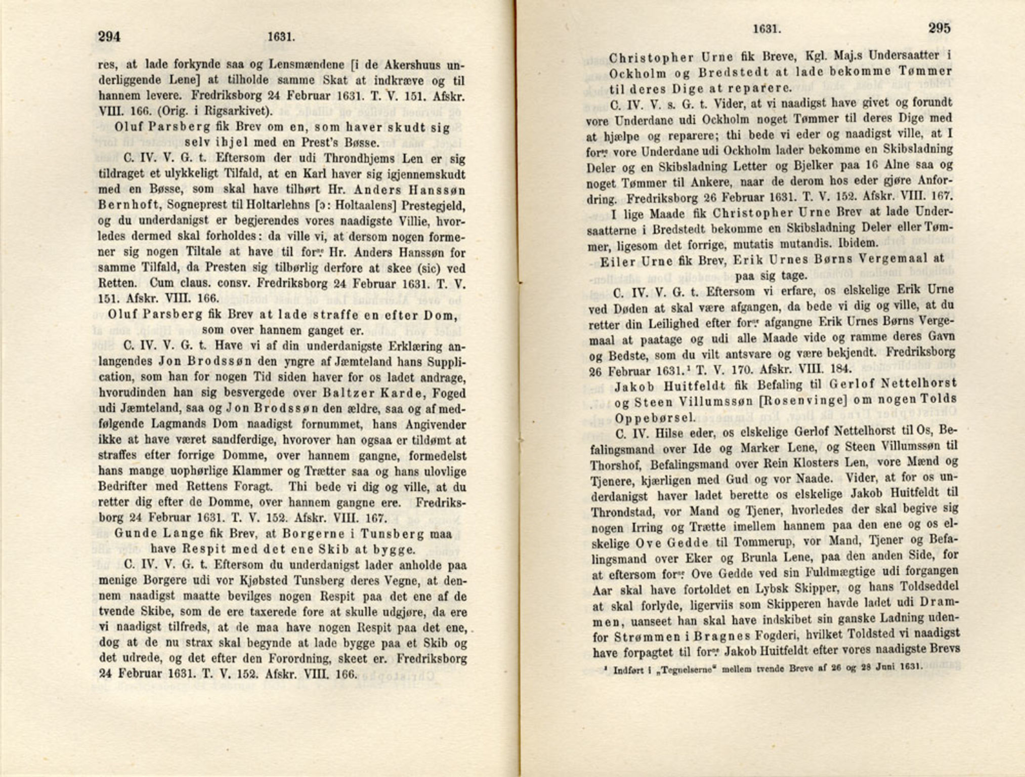 Publikasjoner utgitt av Det Norske Historiske Kildeskriftfond, PUBL/-/-/-: Norske Rigs-Registranter, bind 6, 1628-1634, p. 294-295