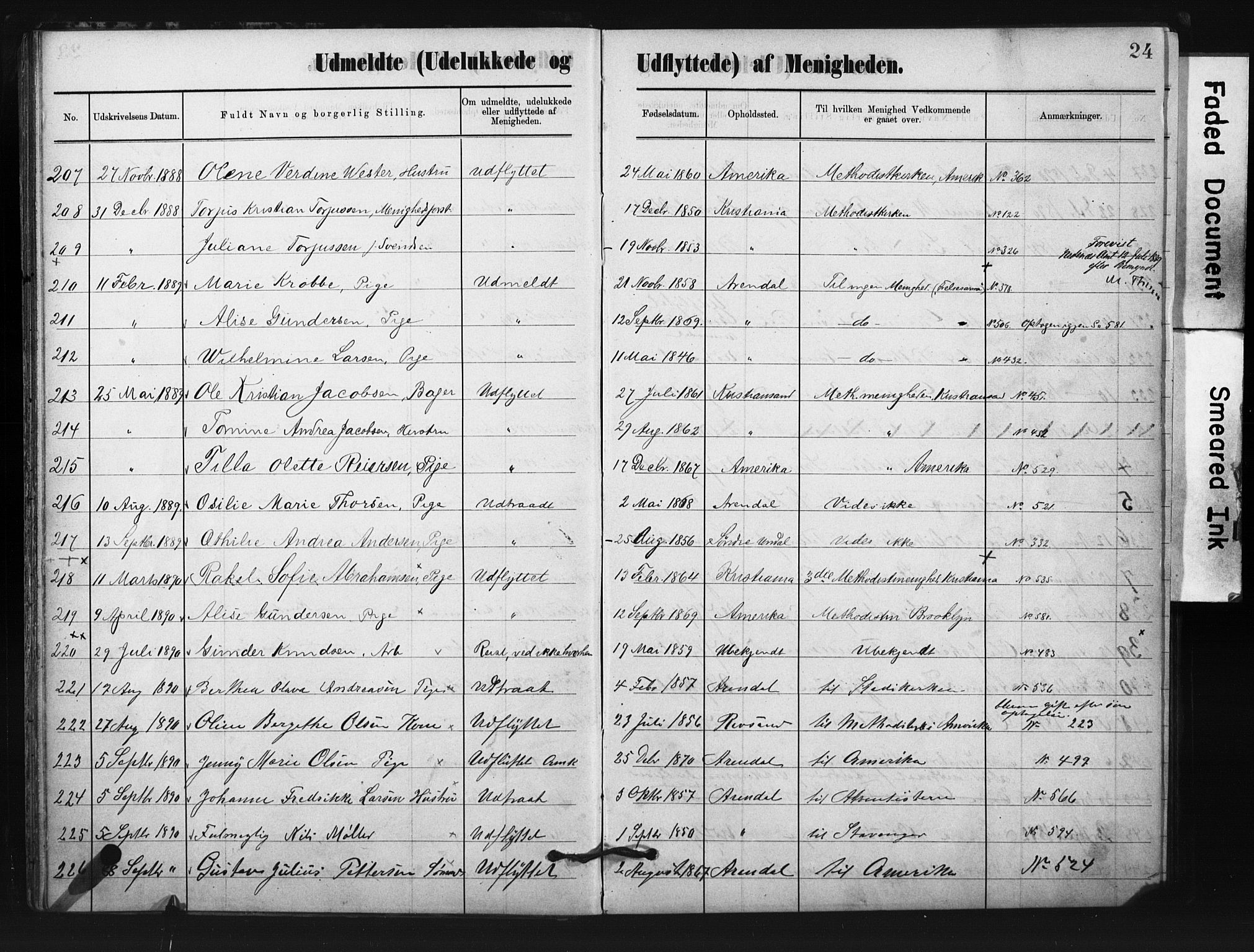 Metodistmenigheten, Arendal, AV/SAK-1292-0011/F/Fa/L0004: Dissenter register no. F-4, 1883-1892, p. 24