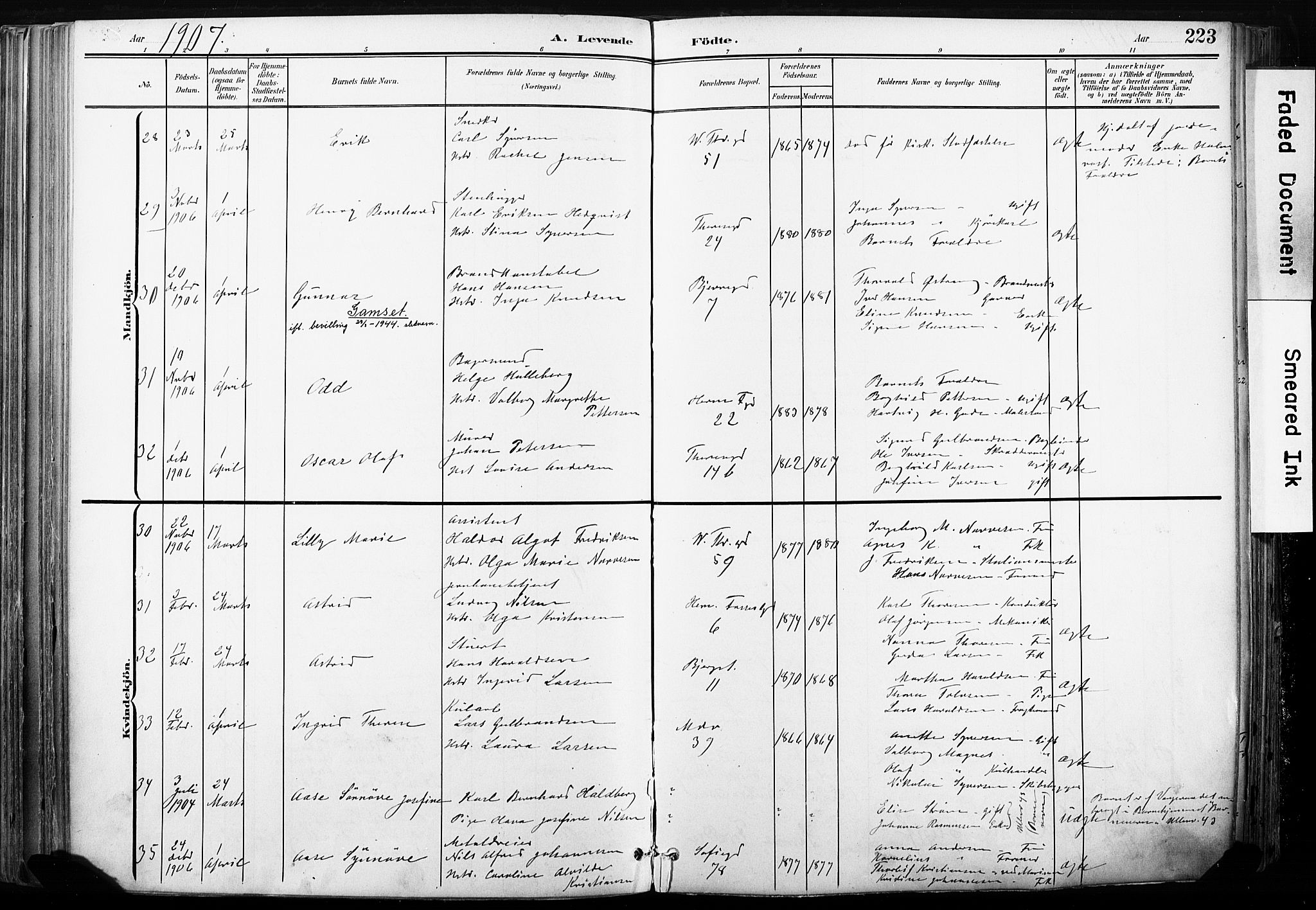 Gamle Aker prestekontor Kirkebøker, AV/SAO-A-10617a/F/L0013: Parish register (official) no. 13, 1901-1908, p. 223