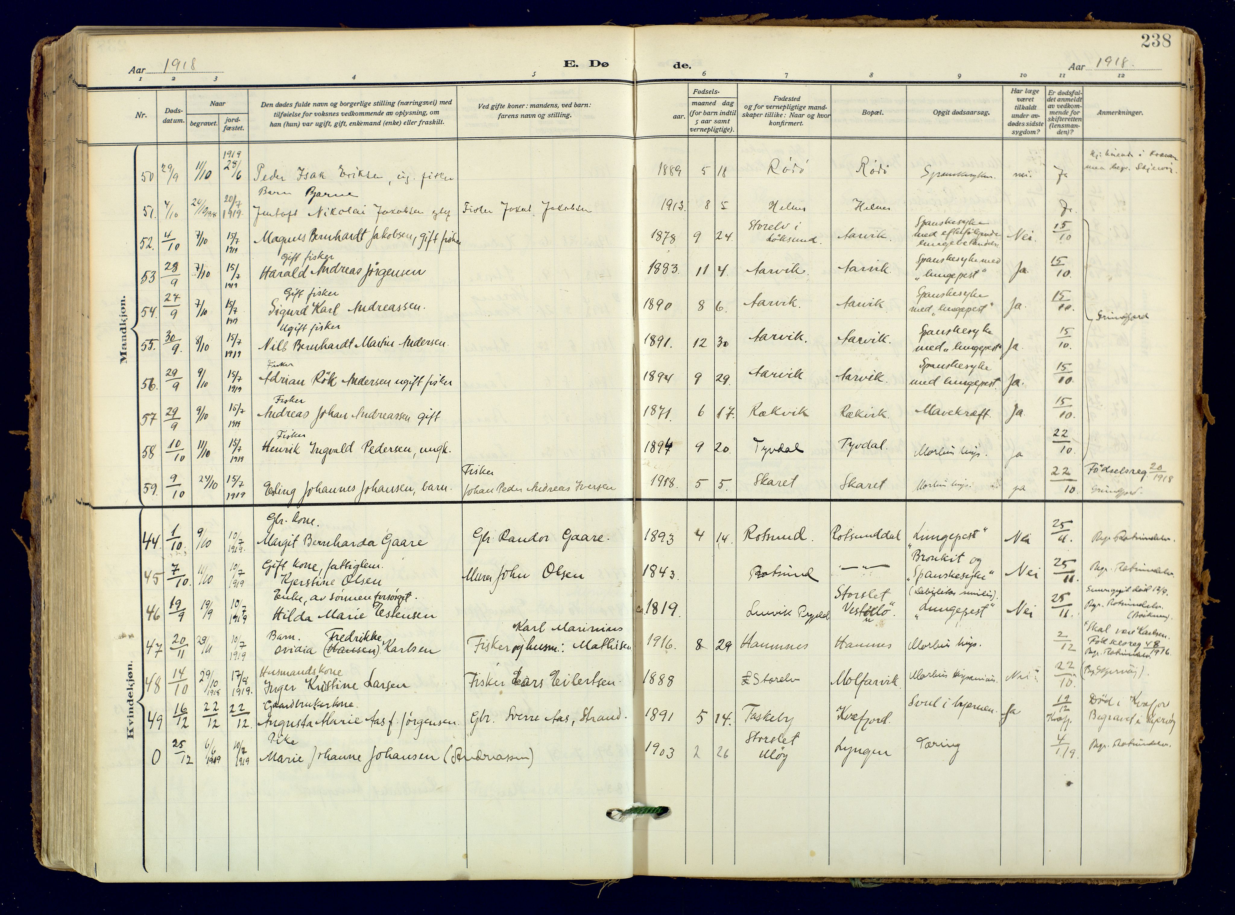 Skjervøy sokneprestkontor, AV/SATØ-S-1300/H/Ha/Haa: Parish register (official) no. 18, 1910-1926, p. 238