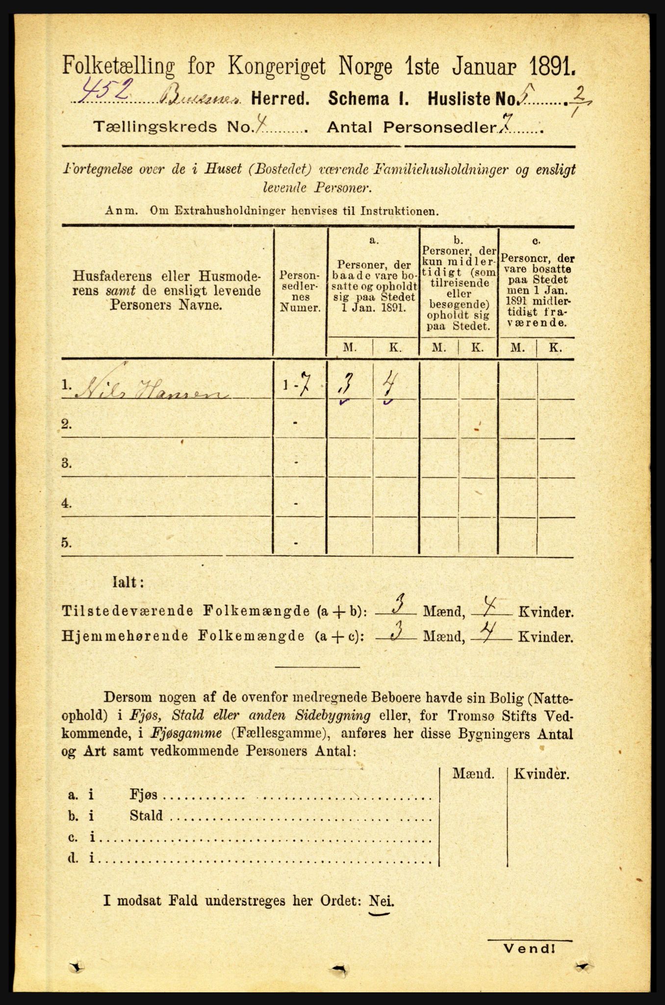 RA, 1891 census for 1860 Buksnes, 1891, p. 2905