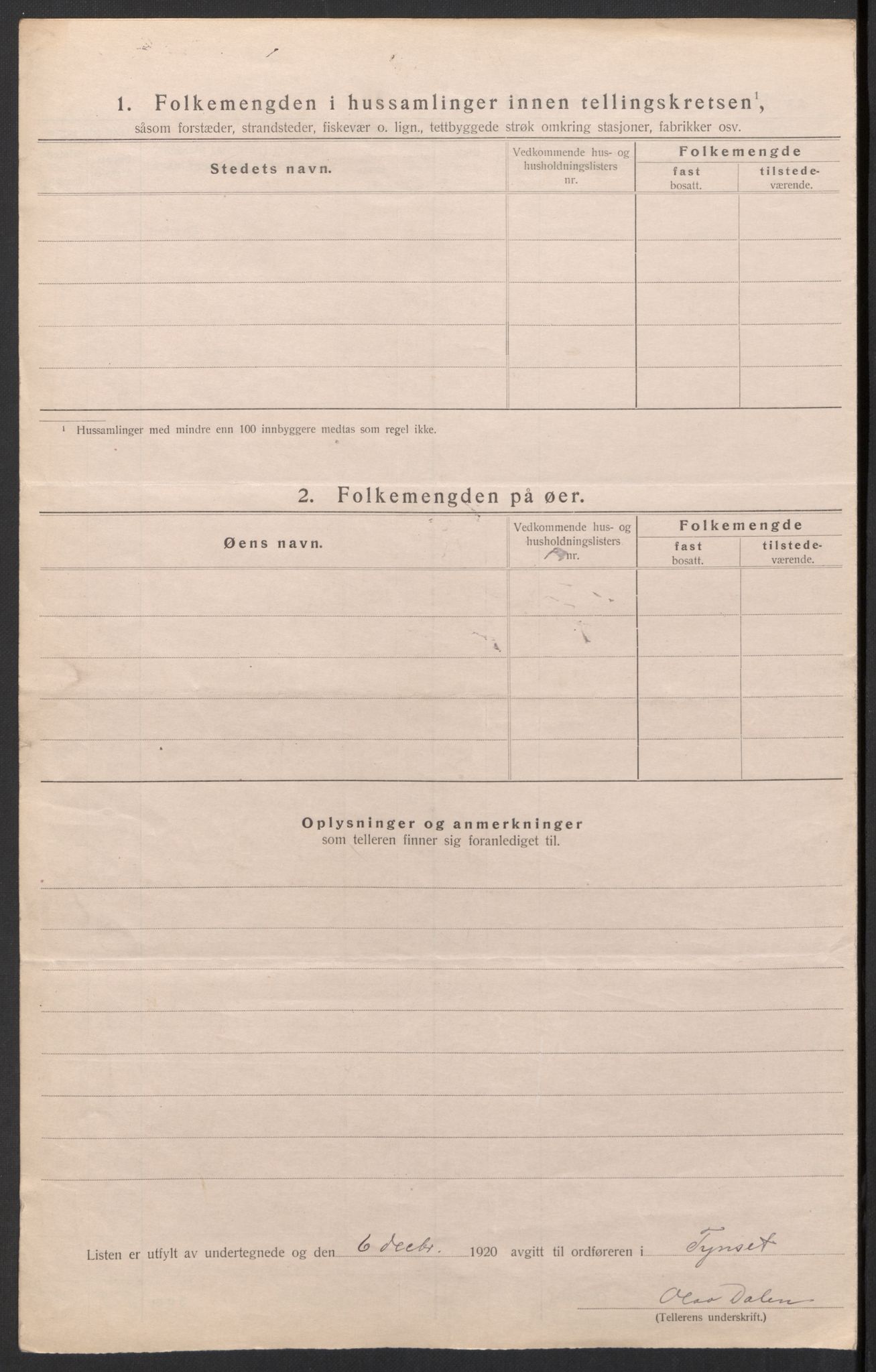 SAH, 1920 census for Tynset, 1920, p. 64