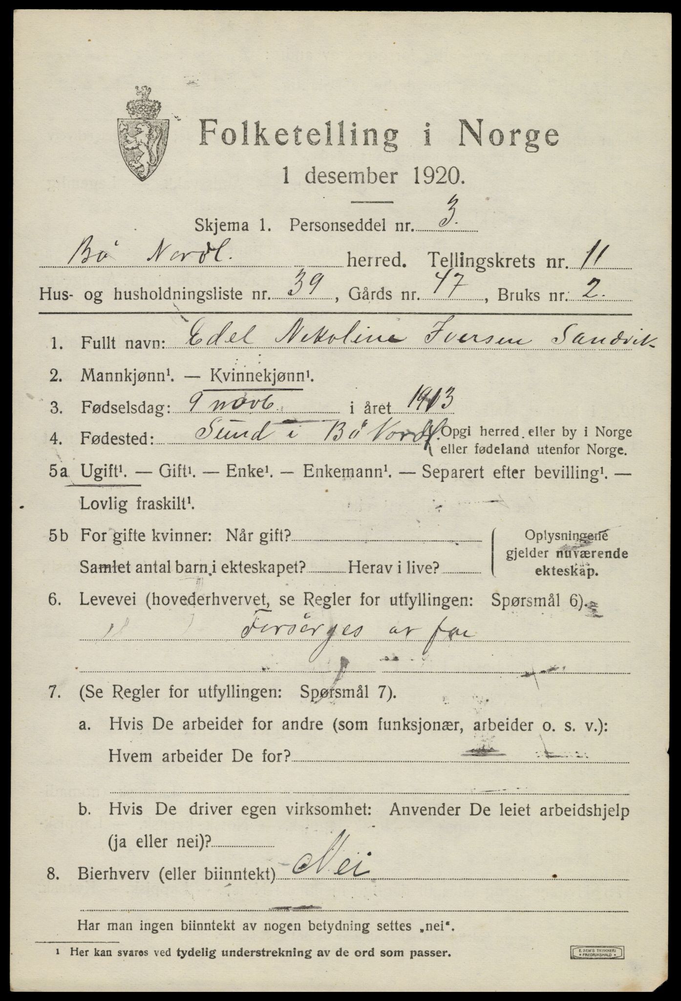 SAT, 1920 census for Bø, 1920, p. 10384