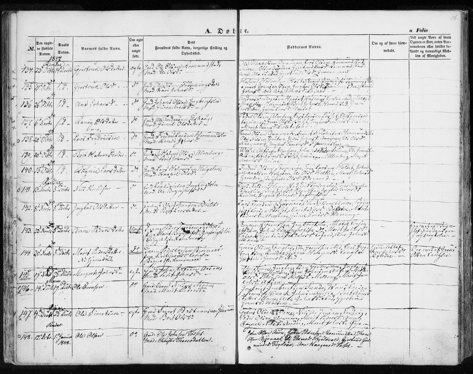 Ministerialprotokoller, klokkerbøker og fødselsregistre - Møre og Romsdal, AV/SAT-A-1454/595/L1043: Parish register (official) no. 595A05, 1843-1851, p. 48