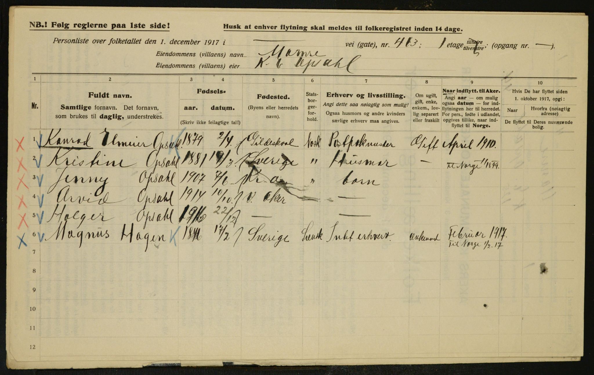 OBA, Municipal Census 1917 for Aker, 1917, p. 29518