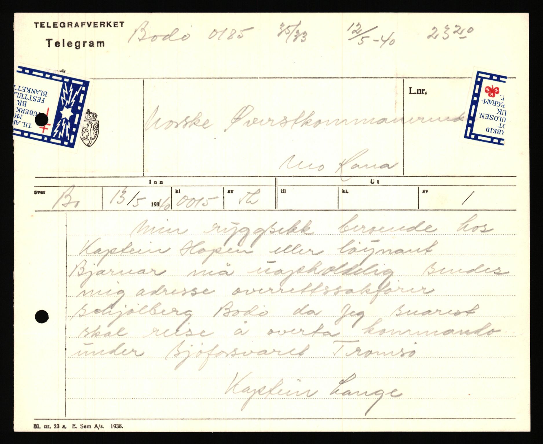 Forsvaret, Forsvarets krigshistoriske avdeling, AV/RA-RAFA-2017/Y/Ya/L0031: II-C-11-51 - Hærens overkommando, 1940, p. 575