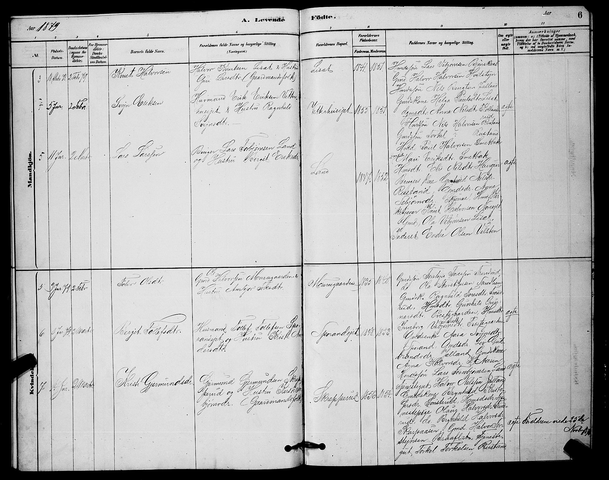 Nore kirkebøker, AV/SAKO-A-238/G/Ga/L0002: Parish register (copy) no. I 2, 1878-1885, p. 6