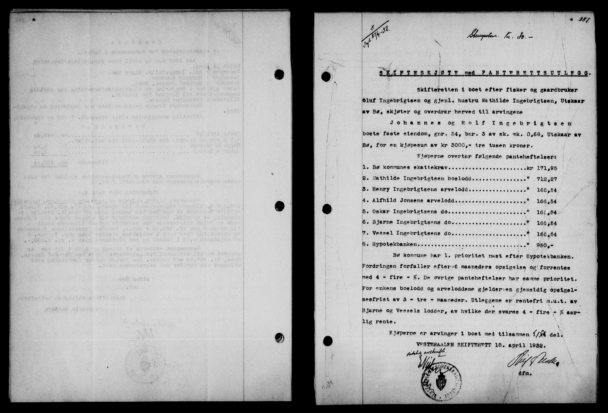 Vesterålen sorenskriveri, SAT/A-4180/1/2/2Ca/L0055: Mortgage book no. 48, 1932-1932, Deed date: 21.04.1932