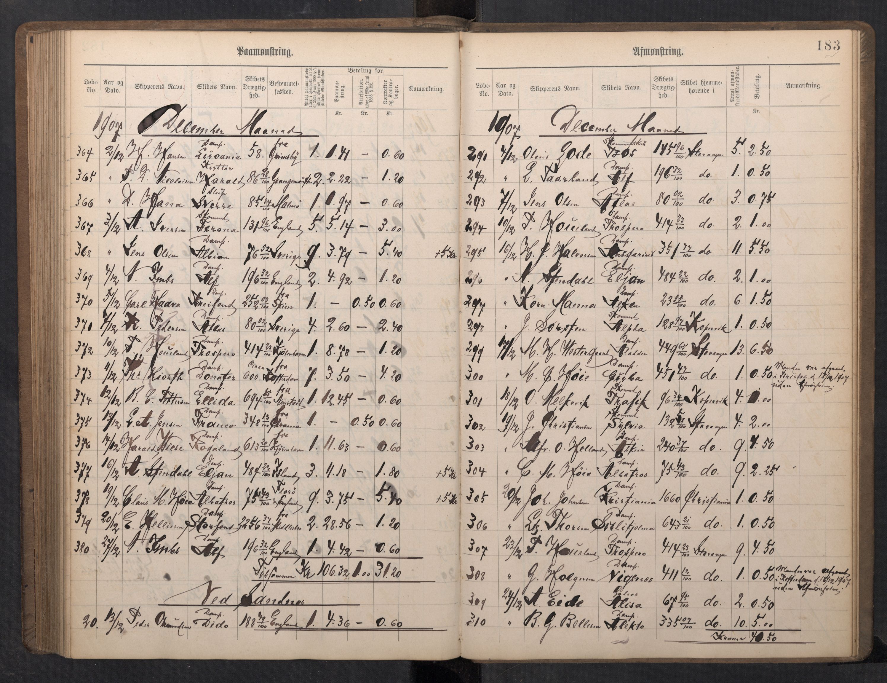 Stavanger sjømannskontor, AV/SAST-A-102006/G/Ga/L0005: Mønstringsjournal, 1900-1908, p. 187