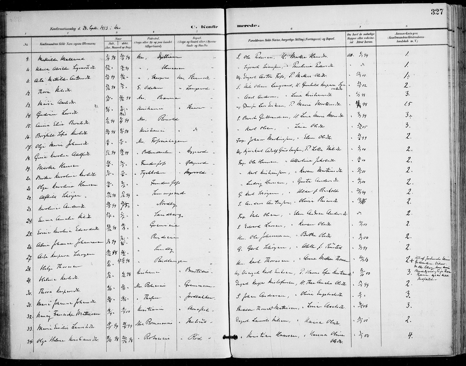 Nes prestekontor Kirkebøker, AV/SAO-A-10410/F/Fa/L0011: Parish register (official) no. I 11, 1899-1918, p. 327