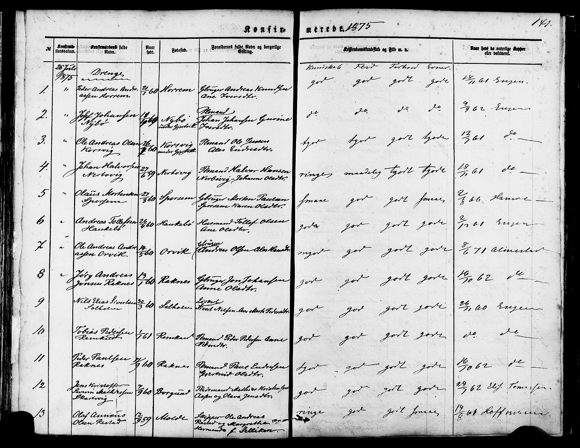 Ministerialprotokoller, klokkerbøker og fødselsregistre - Møre og Romsdal, AV/SAT-A-1454/560/L0720: Parish register (official) no. 560A04, 1873-1878, p. 141