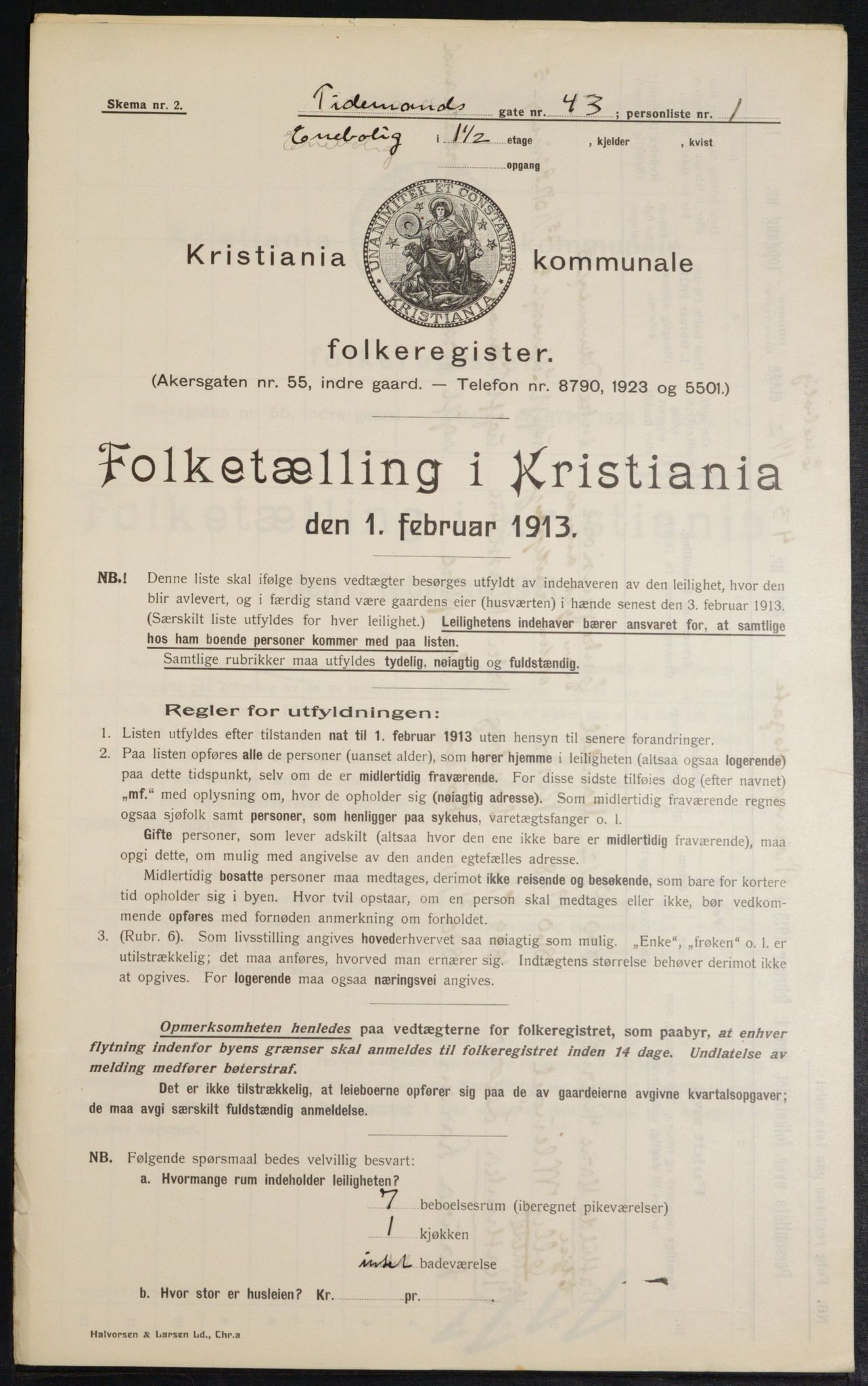 OBA, Municipal Census 1913 for Kristiania, 1913, p. 111524