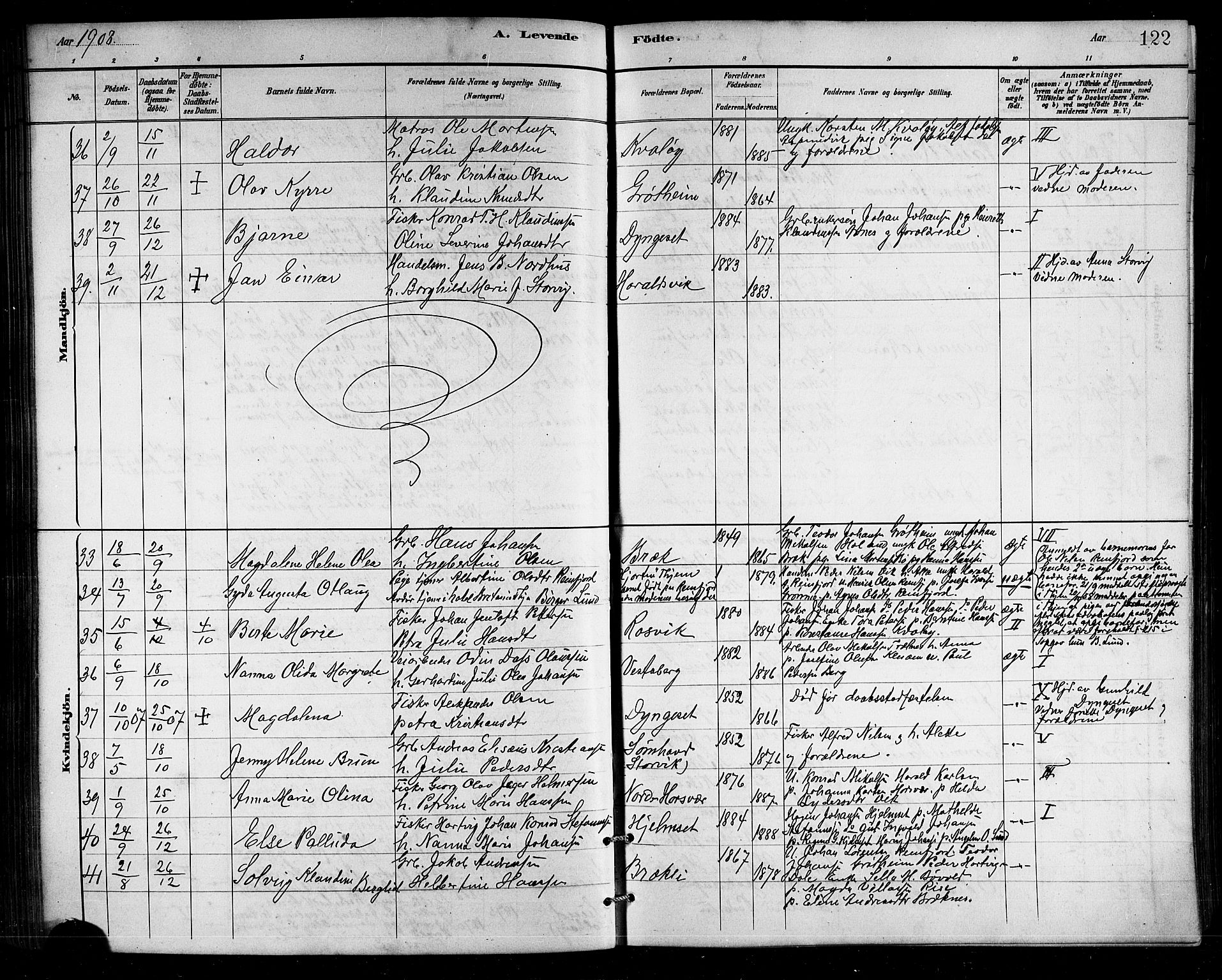Ministerialprotokoller, klokkerbøker og fødselsregistre - Nordland, SAT/A-1459/812/L0188: Parish register (copy) no. 812C06, 1884-1912, p. 122