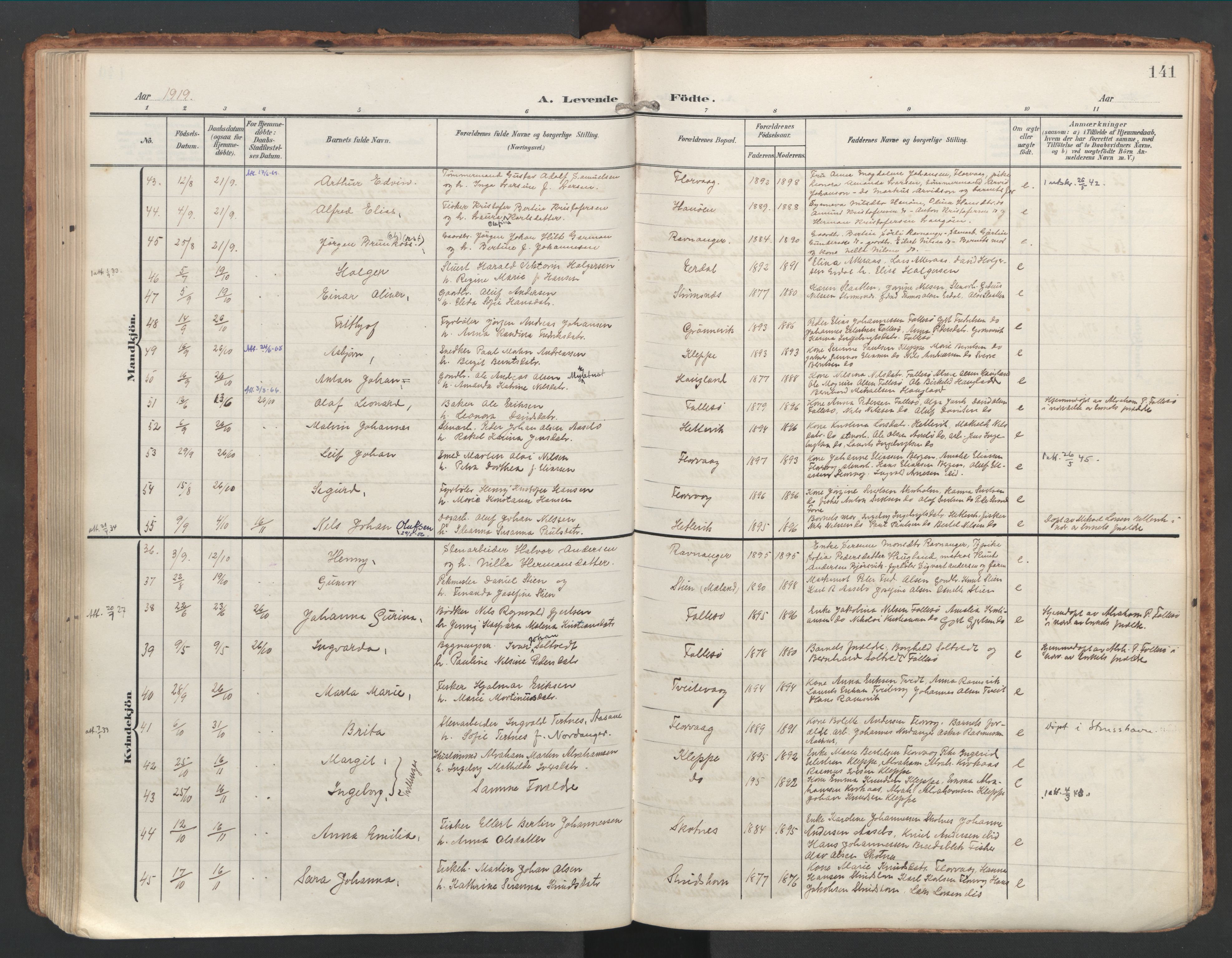 Askøy Sokneprestembete, AV/SAB-A-74101/H/Ha/Haa/Haac/L0002: Parish register (official) no. C 2, 1905-1922, p. 141