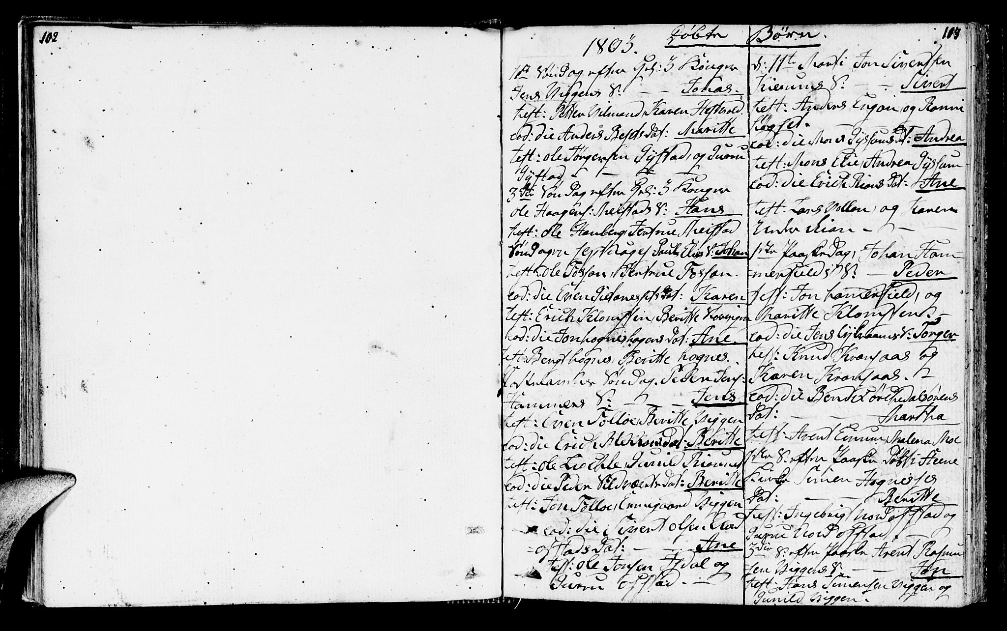 Ministerialprotokoller, klokkerbøker og fødselsregistre - Sør-Trøndelag, AV/SAT-A-1456/665/L0769: Parish register (official) no. 665A04, 1803-1816, p. 102-103