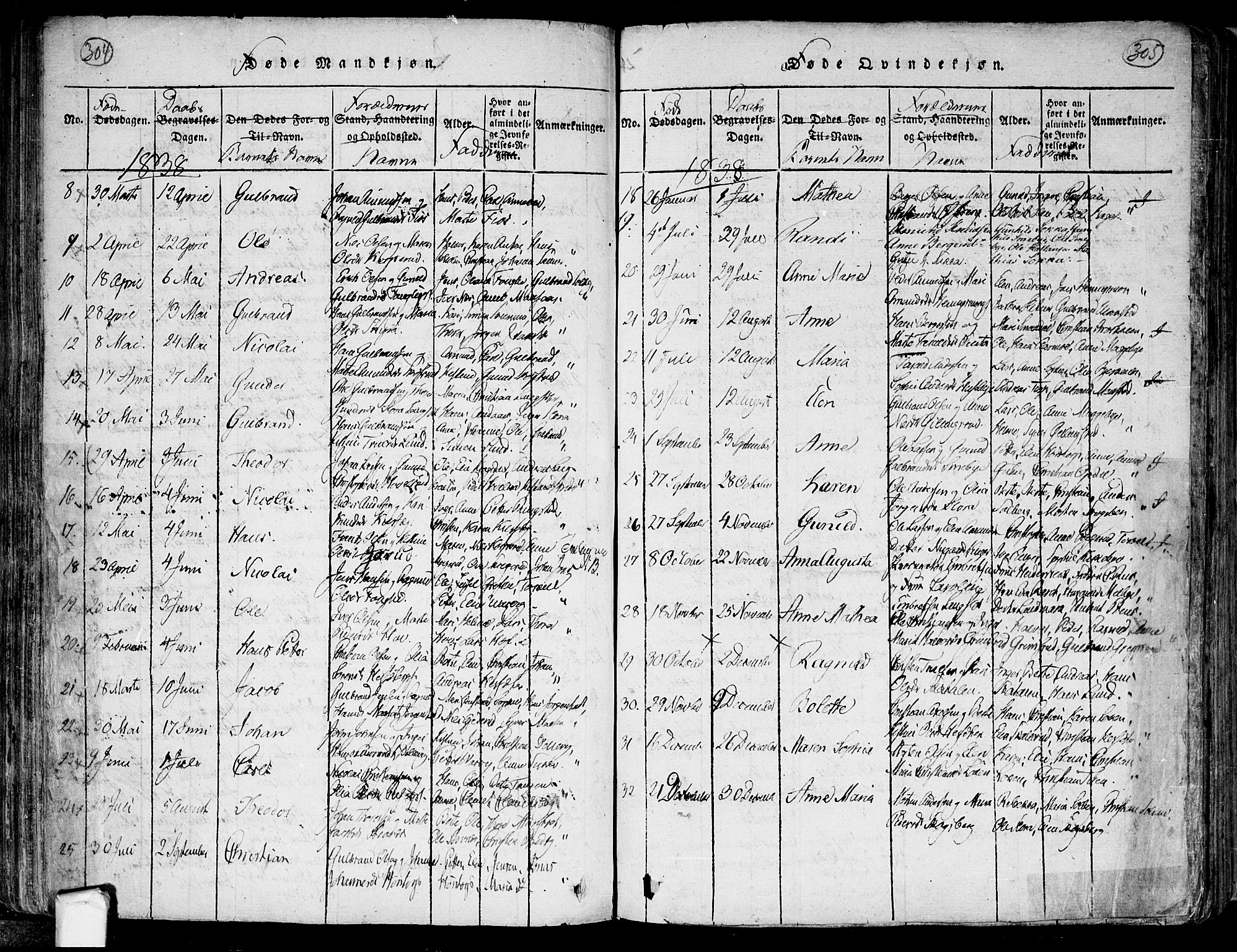 Trøgstad prestekontor Kirkebøker, AV/SAO-A-10925/F/Fa/L0006: Parish register (official) no. I 6, 1815-1844, p. 304-305